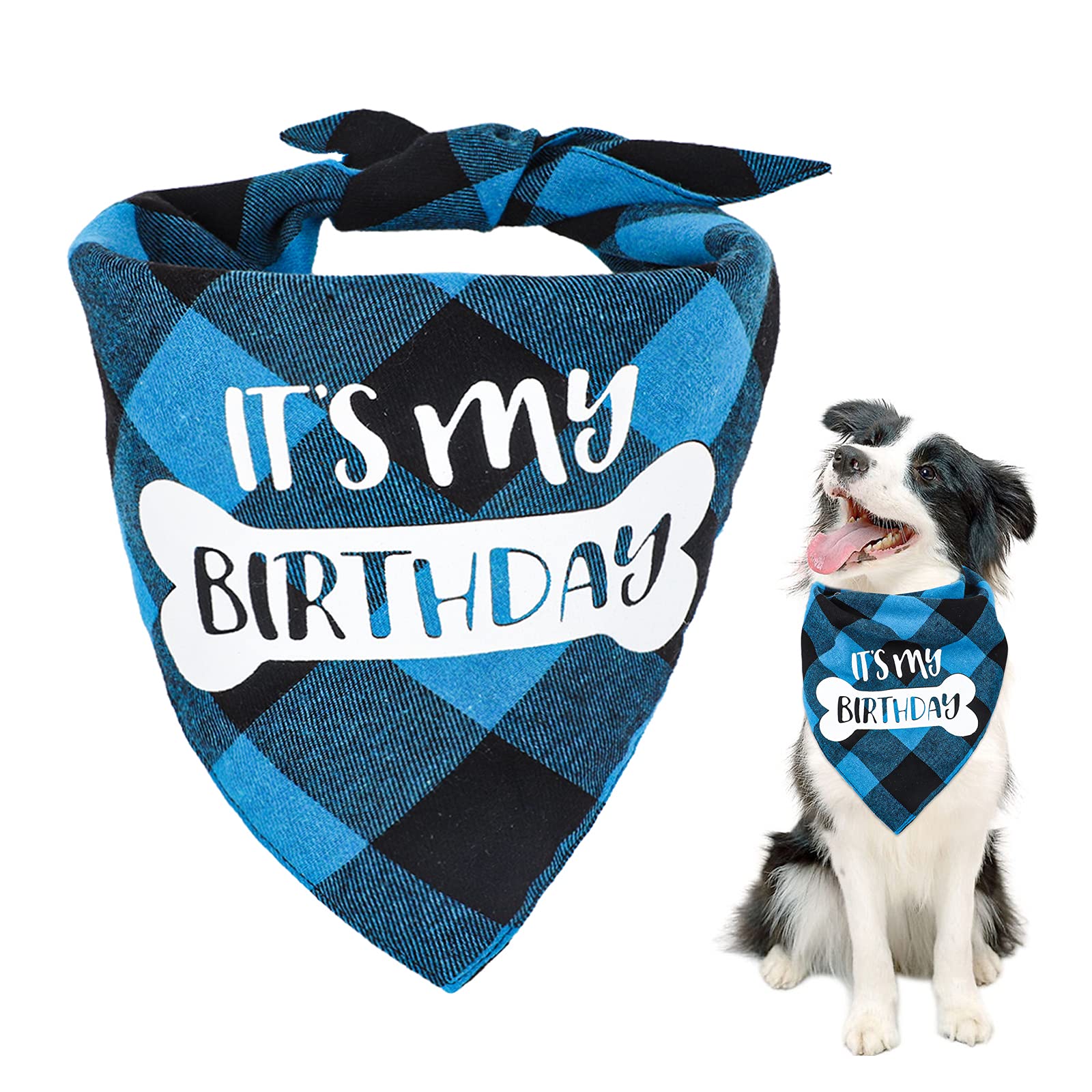 Vipith Double Sided Cotton Dog Birthday Bandana Girl Boy, Washable Reversible Plaid Painting Dog Scarf Bibs For Small Medium Lar