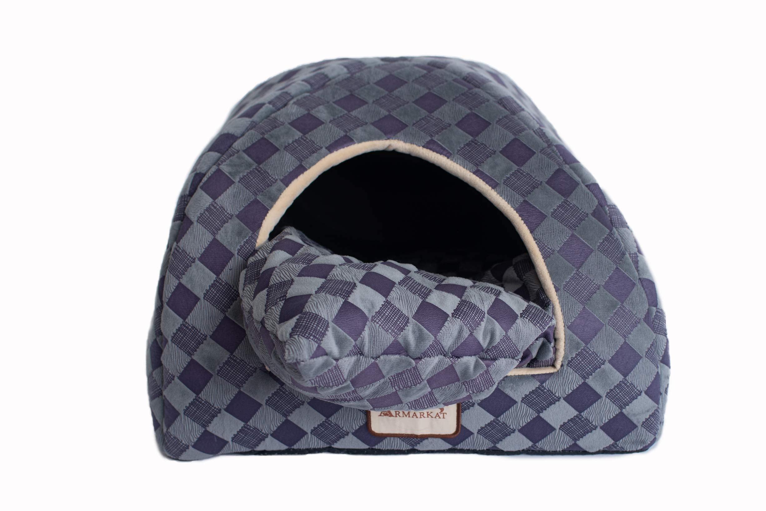 Armarkat Cat Bed Model C65HHG/LS, Purple Gray Combo Checkered Pattern
