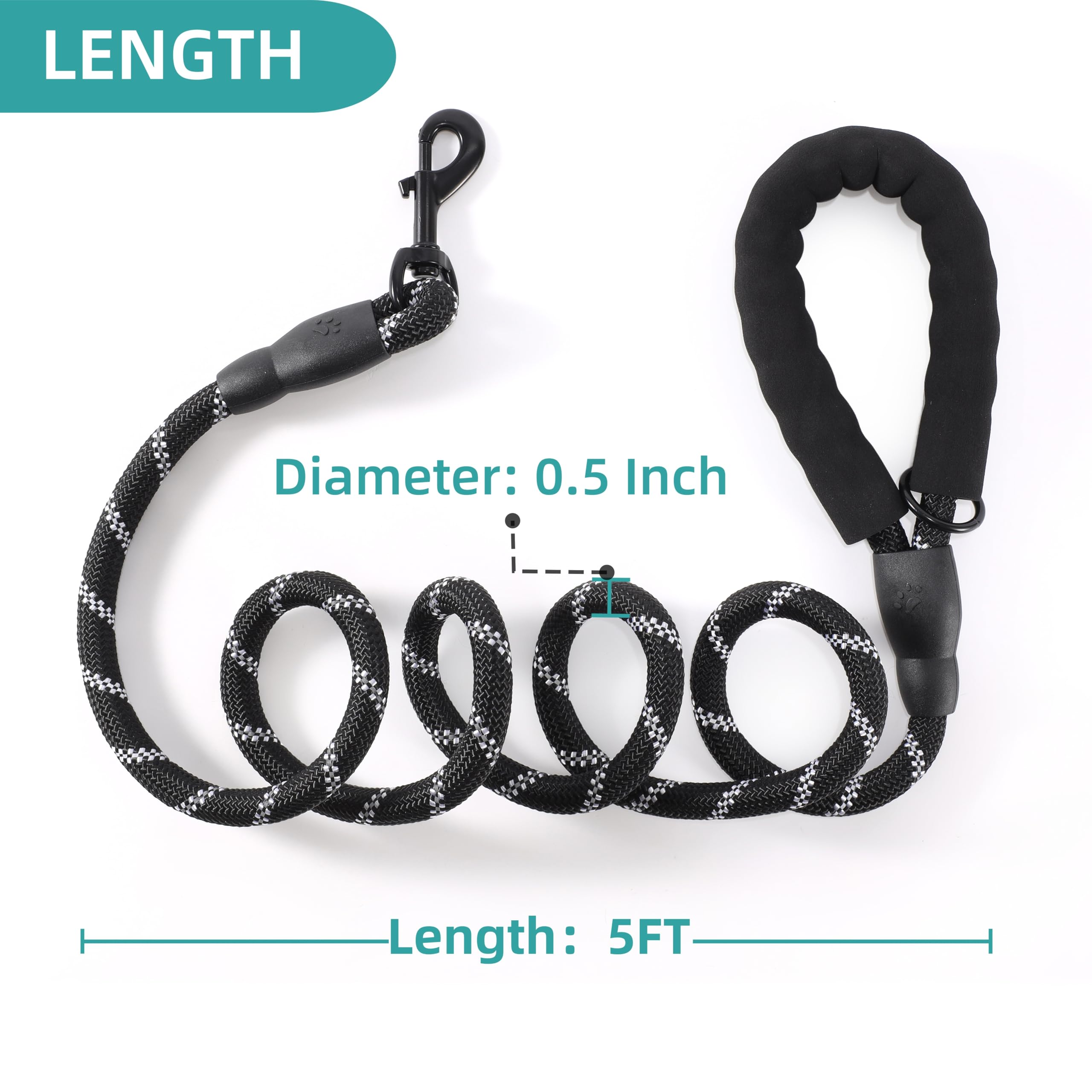 Vimfashi Heavy Duty Dog Leash With Padded Handle And Highly Reflective Threads Pet Leashes For Medium Or Large Dogs Can Hang Poo