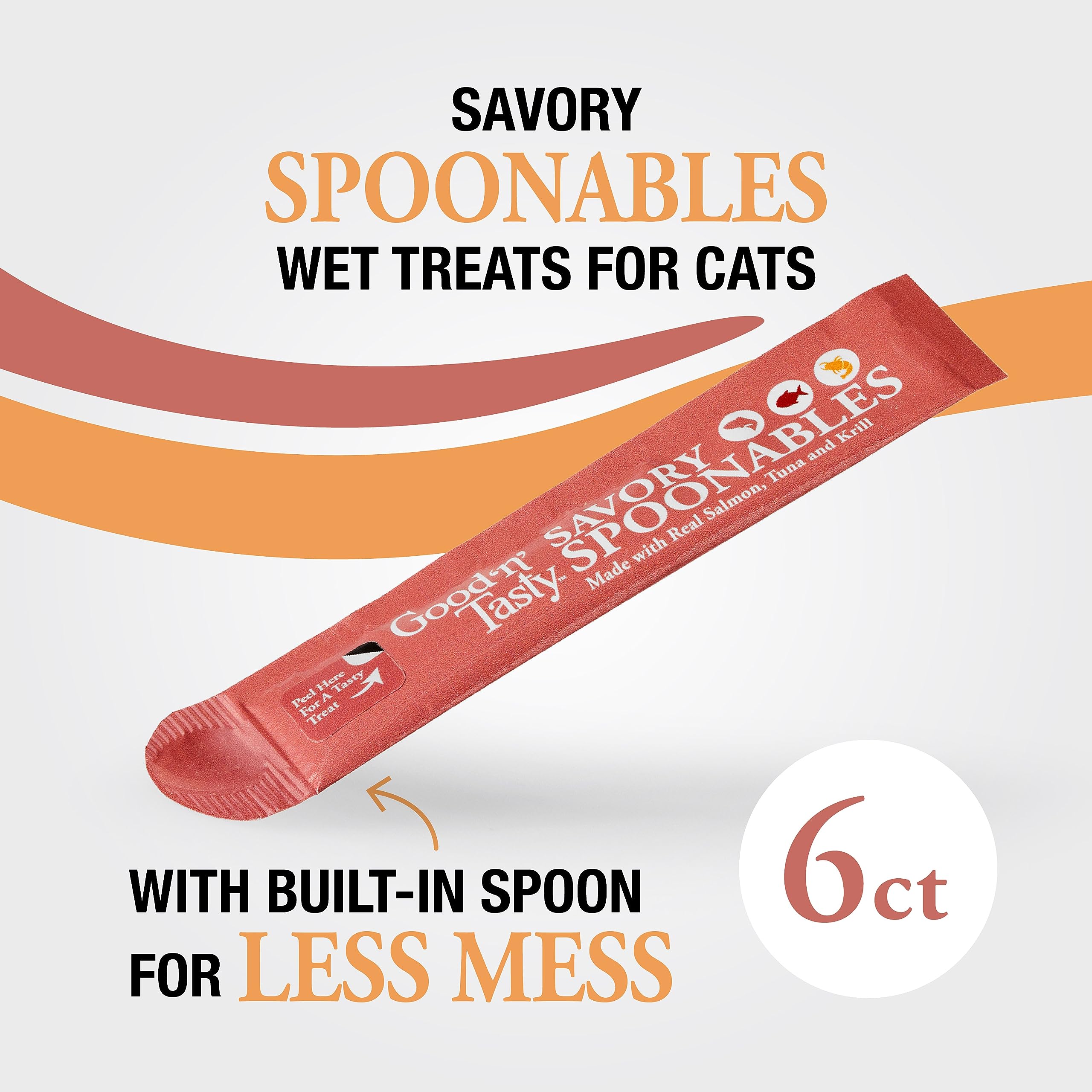 Good N Tasty Savory Spoonables with Real Salmon, Tuna & Krill, 6 Count Tube, Triple Flavor Squeezable Lickable Wet Treats for