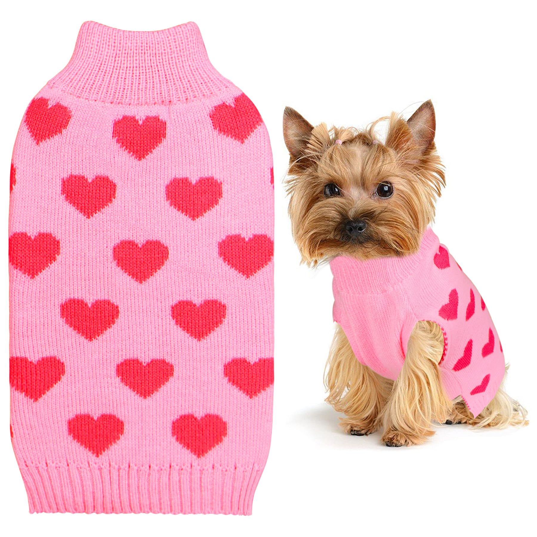 Goyoswa Valentine Dog Sweater Dog Valentines Clothes Outfit Knitted Heart Sweater For Small Medium Large Dogs Pets (Pink, Small)