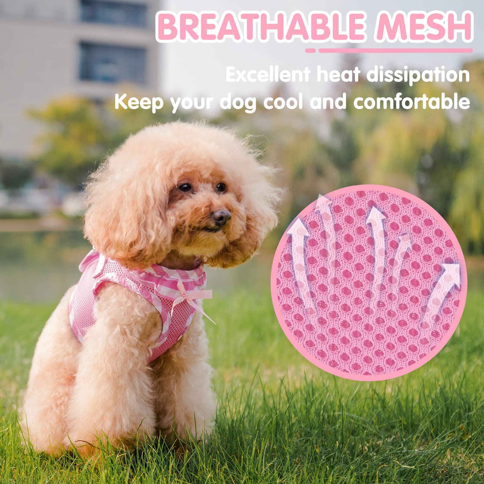 Pupteck Small Dog Harness No Pull Step-In Puppy Cat Harness Soft Mesh For Girls, Pink S