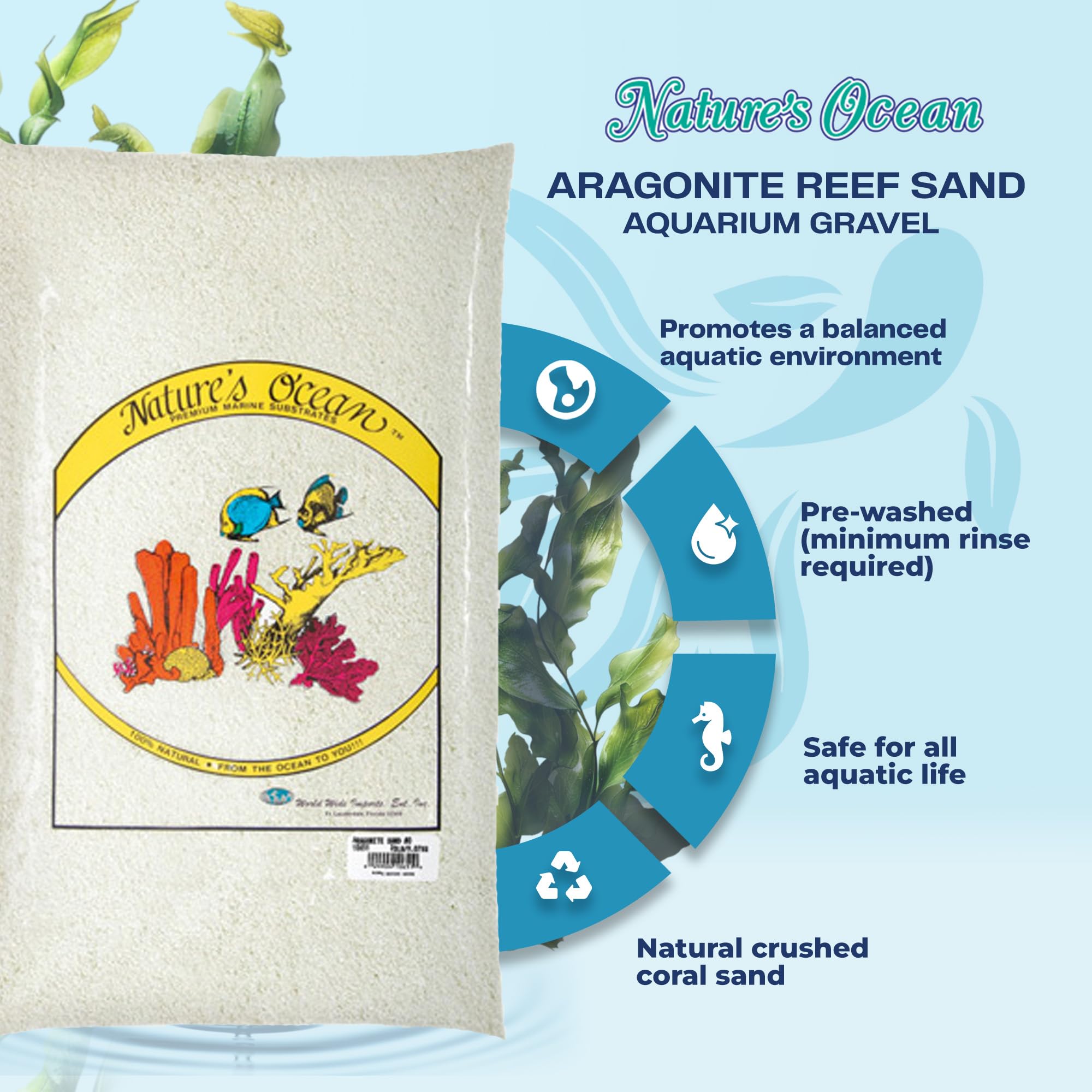 Natures Ocean Aragonite Sand Substrate - 20 lbs - Natural Marine Sand, Supports Water Balance & Ideal for Reef & Saltwater Tank