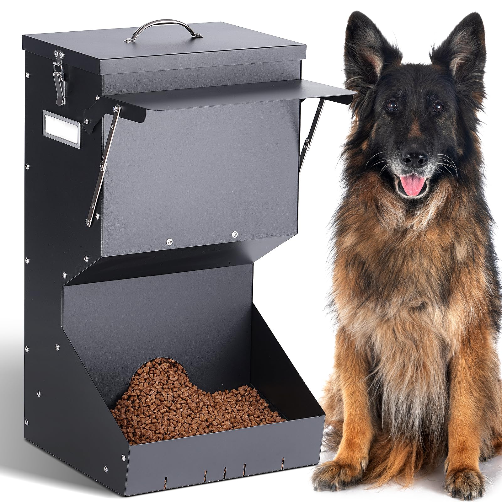 PKNYBZH Automatic Dog Feeder Large Breed with Lid, 25 Lbs Outdoor and Intdoor Gravity Dog Feeder and Hanging Self Feeding Dogs F