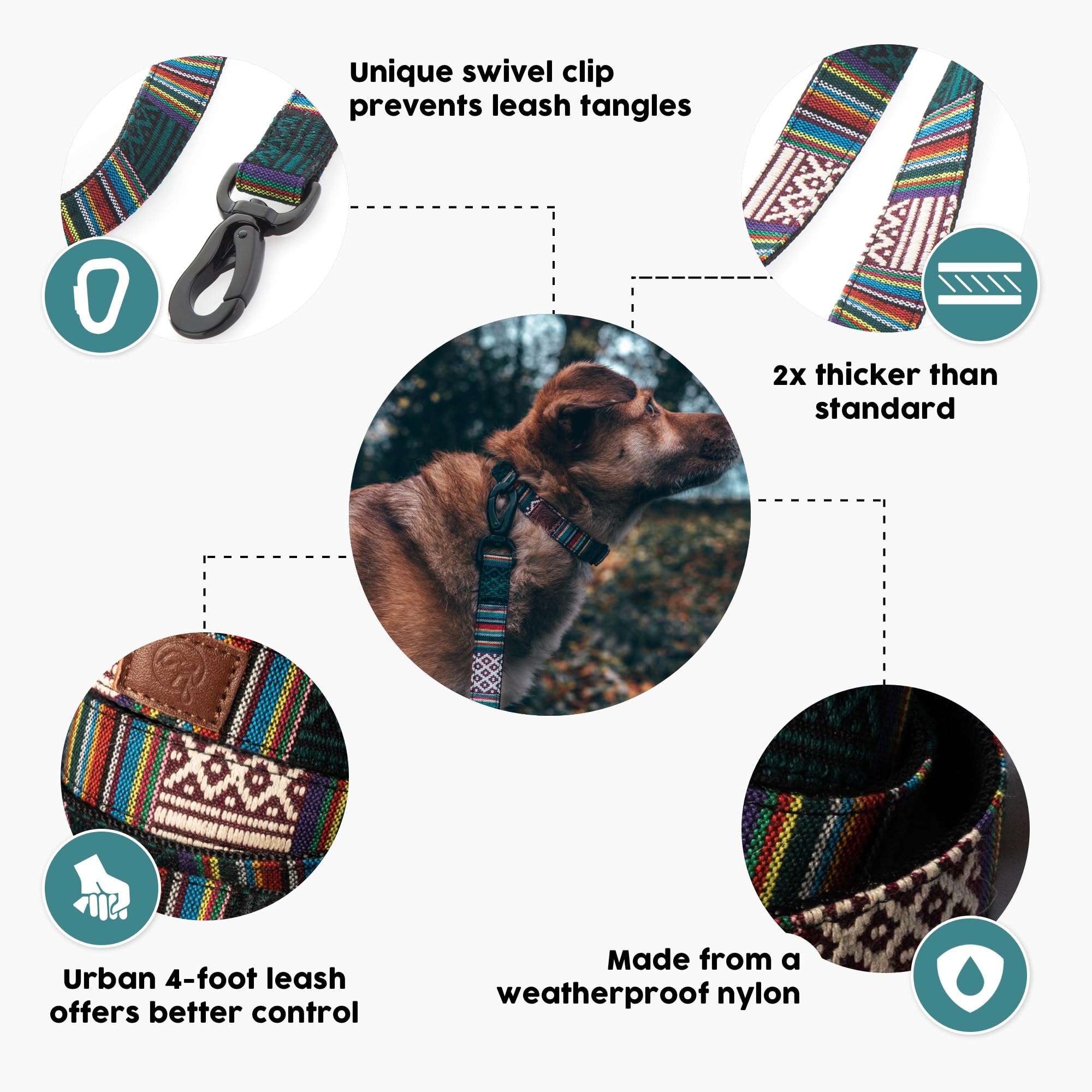 Embark Urban Dog Leashes - Colorful, Strong And Sturdy Nylon Dog Leashes For Small Dogs, Dog Leashes Medium Dogs And Dog Leashes Large Breed Dogs, Heavy Duty Dog Leash (Mayan, 4 Ft Dog Leash)