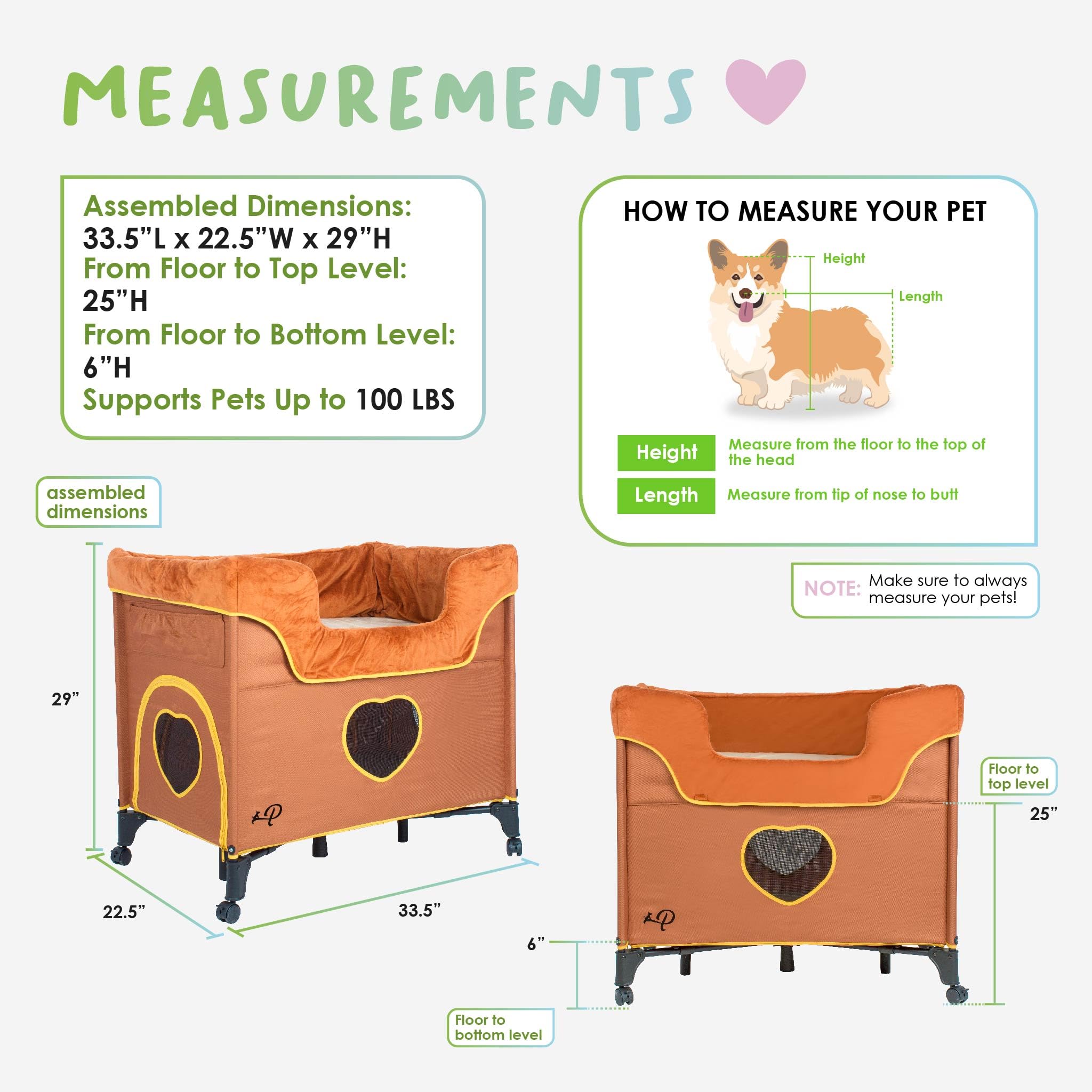 Petique Bedside Lounge Pet Bed, Bunk Bed For Medium Size Pets, Raised Lounge Bed For Cats & Dogs, Lion’S Den Design,Brown, 39.0'L X 22.5'W X 33.5'Th