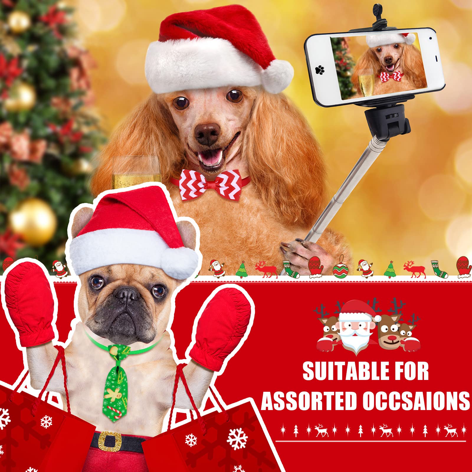 50 Pieces Christmas Dog Bow Tie Collar Set Includes 25 Dog Neckties And 25 Dog Bow Ties Adjustable Dog Bowties Neckties Collars For Dogs Cat Decoration(Stylish Pattern)