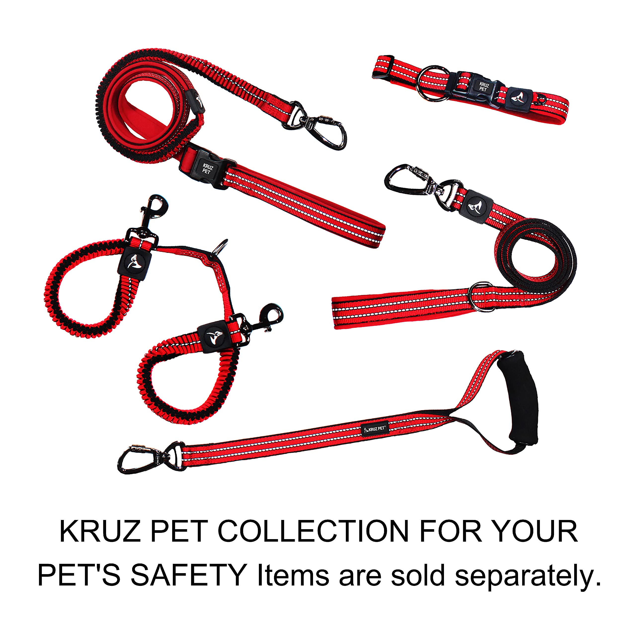 Kruz Pet Kzv006-03L Reflective Dog Collar For Small, Medium, Large Dogs, 100% Nylon Adjustable Pet Neck Collar, Heavy Duty O-Ring, Soft, Comfortable Neoprene Padding - Red - Large