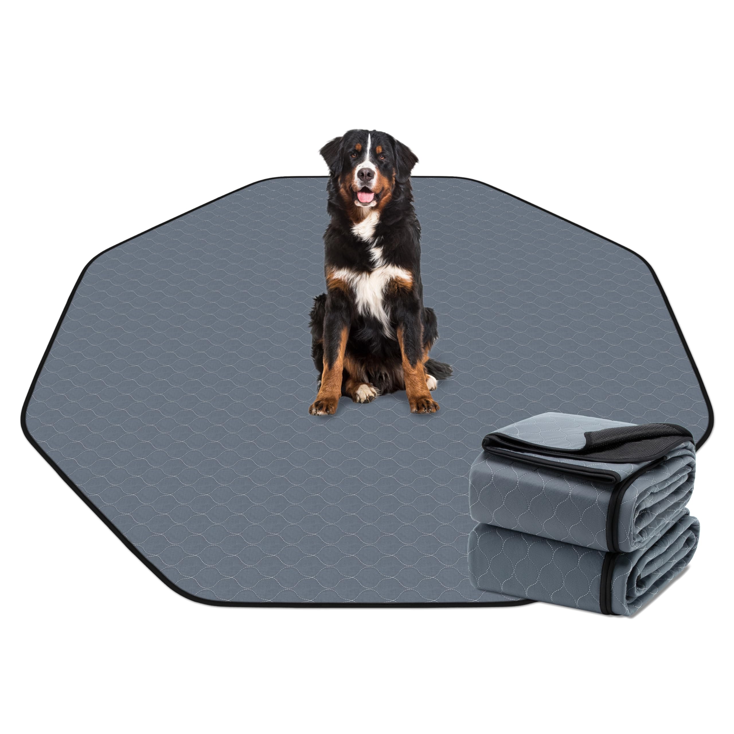 Bunlitent Washable Pee Pads For Dogs, 2 Pack, Grey, Polyester, Reusable Pet Training Pads, Octagon, 71'' Diagonal, Non-Slip, Sup