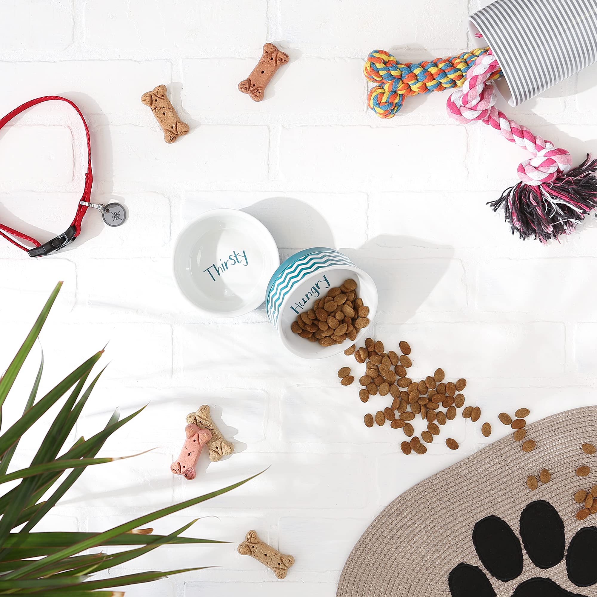 Bone Dry Ceramic Pet Collection Chevron, Small Set, 4.25X2, Teal, 2 Piece