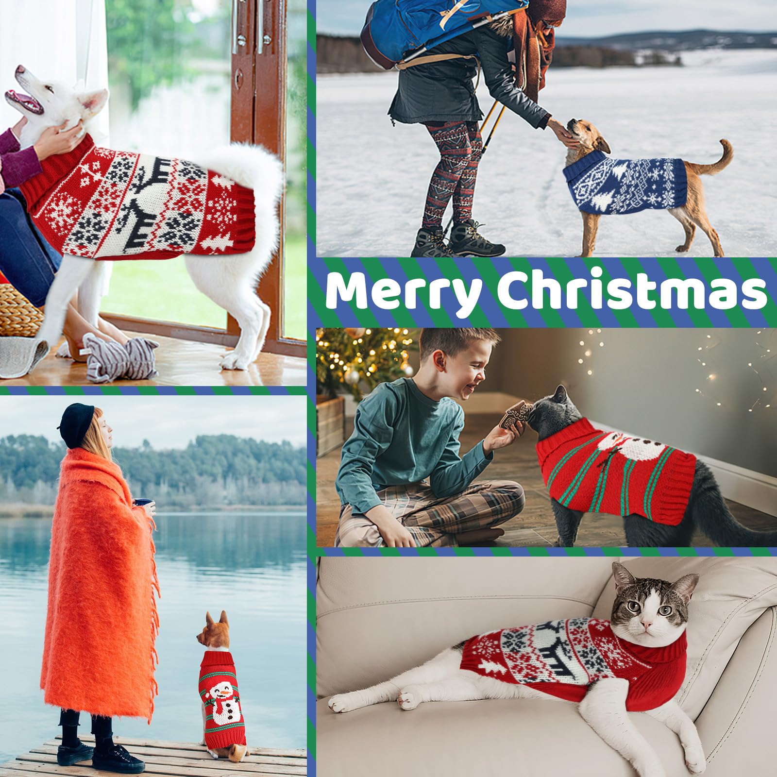 Christmas Dog Sweaters For Small Large Dogs Girl, Soft Warm Pup Dogs Shirt, Turtleneck Dog Sweaters For Medium Large Dogs, Double Knitting Collar For Outdoors Playing, Warm Dog Cat Clothes Snowman L