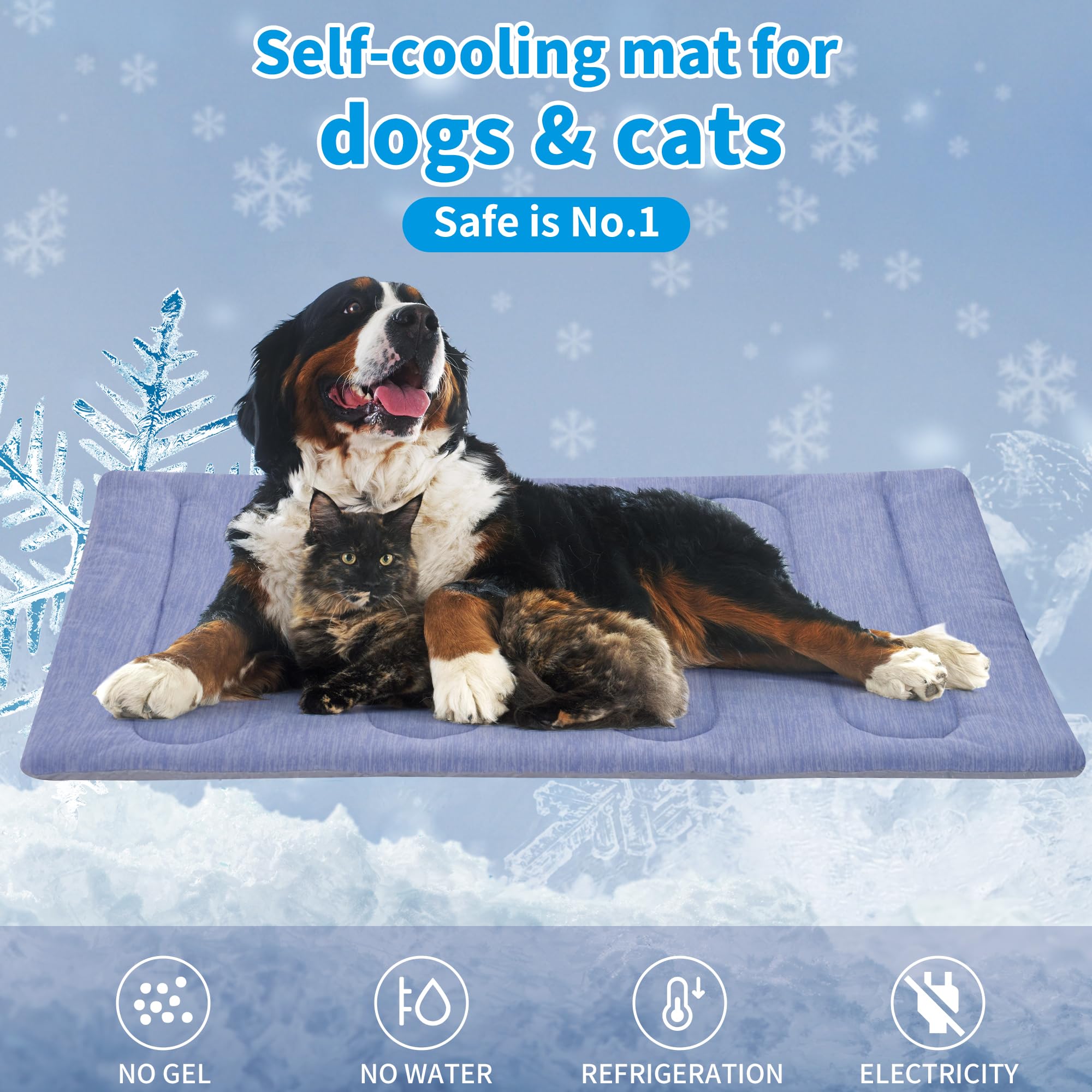 PAIGTEK Dog Cooling Mat - Double-Sided Waterproof, XL (44''x32''), Blue, Feather Silk Cotton, Portable for Summer
