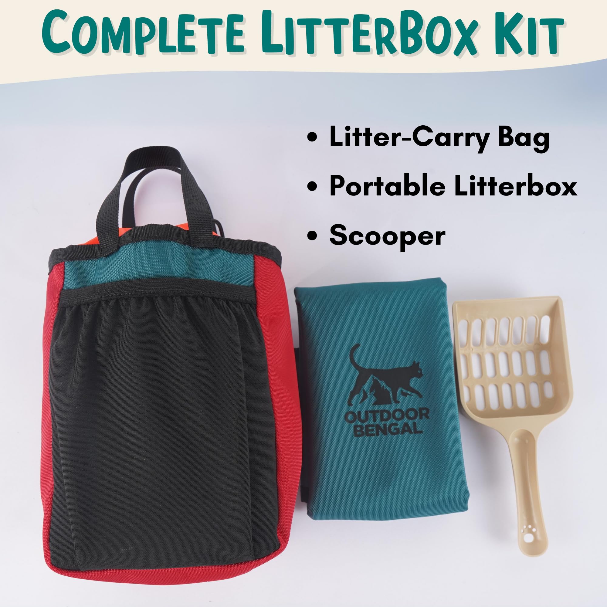 Travel Litter Box Kit For Cats (3In1) By Outdoorbengal - 1 Litter Tray + 1 Litter Bag + 1 Small Scooper (Leak-Proof & Odor-Resis