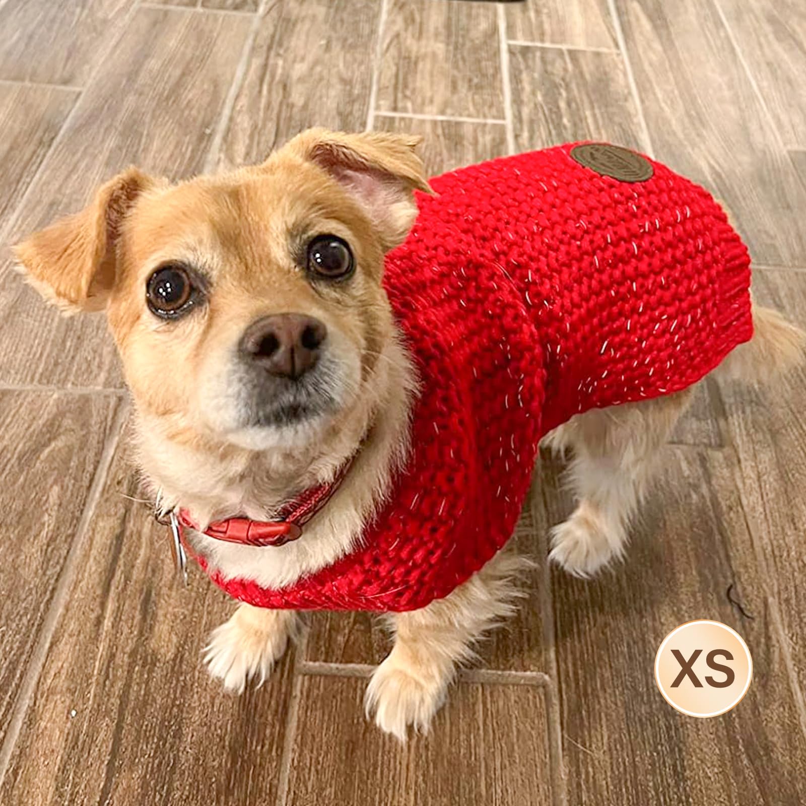 Kyeese Dog Sweaters Heavy Reflective Pullover Dog Knitwear For Fall Winter For Medium Dogs Red