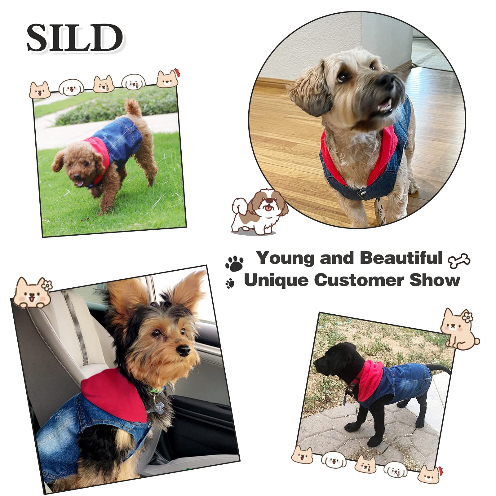 Sild Pet Clothes Dog Jeans Jacket Cool Blue Denim Coat Small Medium Dogs Lapel Vests Classic Hoodies Puppy Blue Vintage Washed Clothes (Red,Xl)