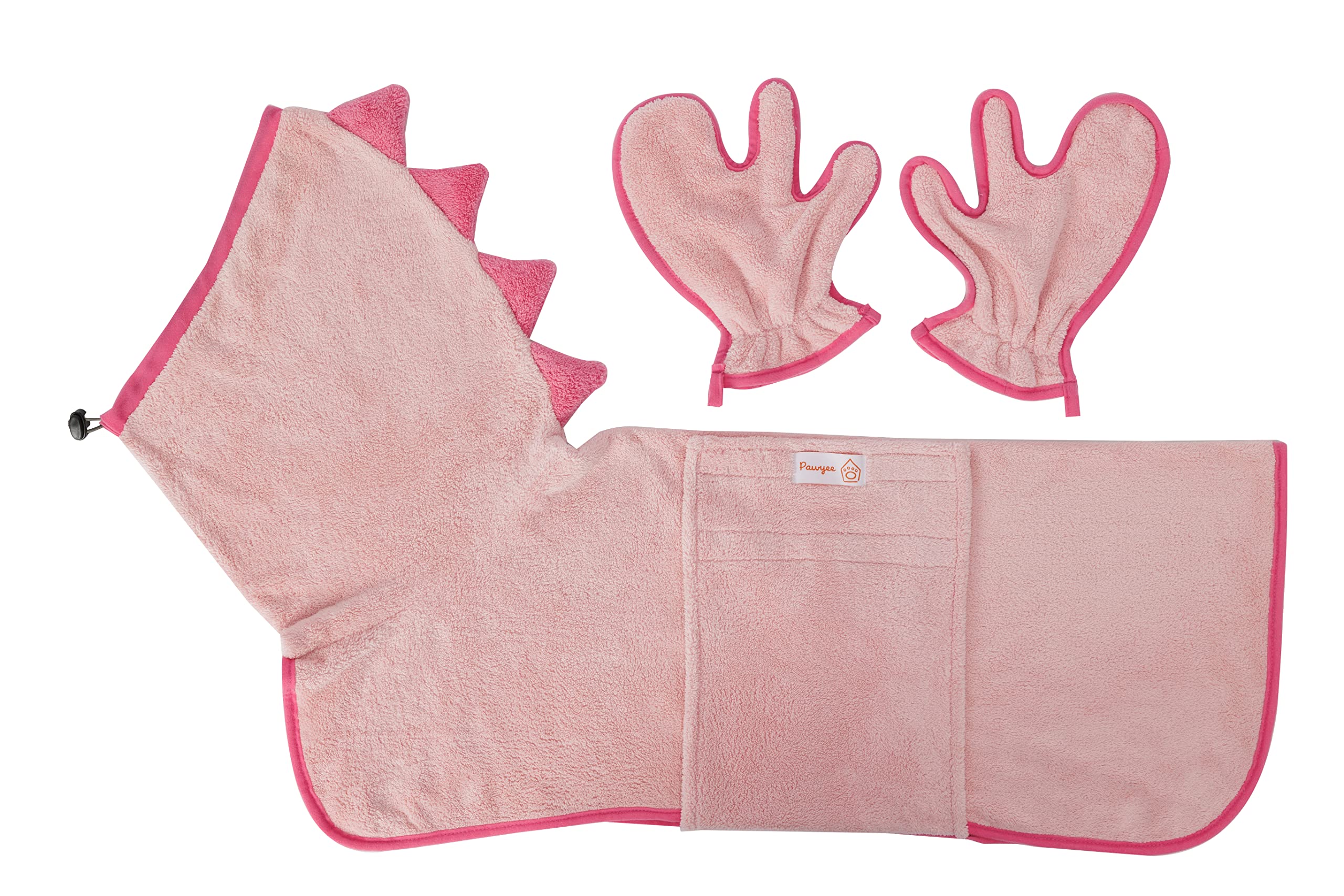 Pawyee Super Soft Fast-Drying Dog Towel Set For Cold Weather, Beach, Pool - Adjustable Microfiber Bath Robe With Drying Gloves F