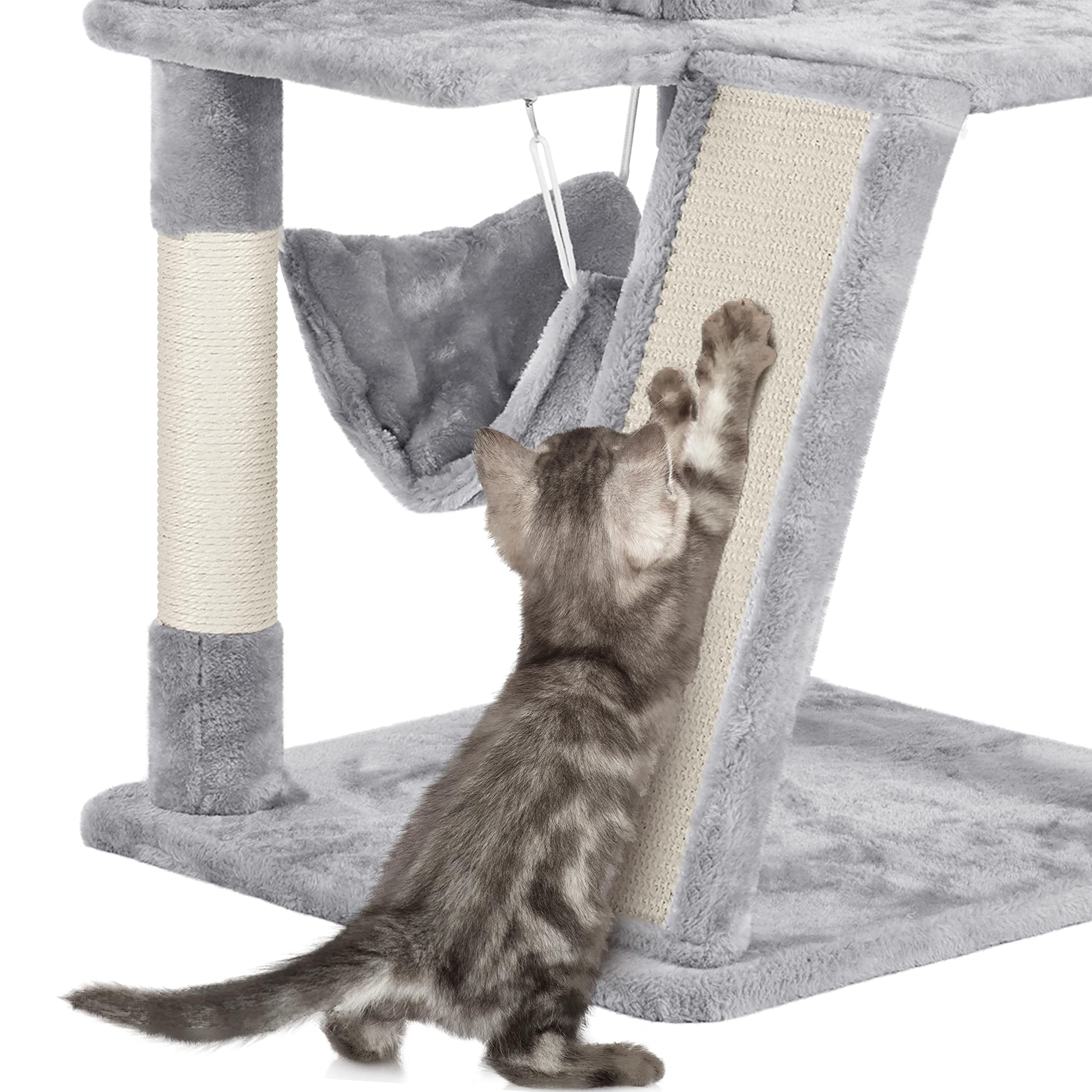 Yaheetech Cat Tree Cat Tower, 40-Inch Cat Condo With Oversized Soft Platform, Scratching Board, Basket And Hammock, Cat Furniture For Kittens Cats Pets, Light Gray