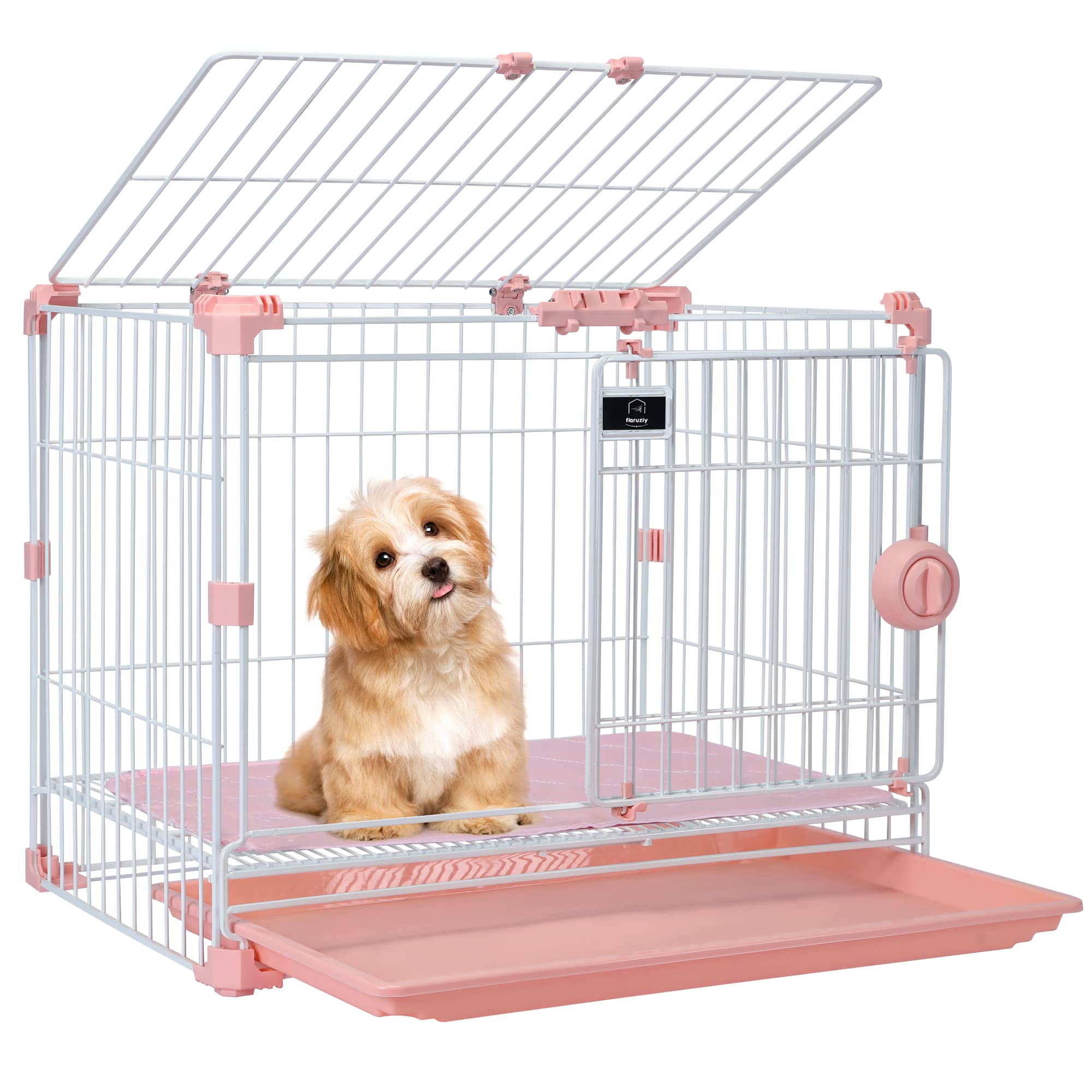 Flaruziy Folding Dog Crate Puppy Kennel Dog Cage Accessories, Pink