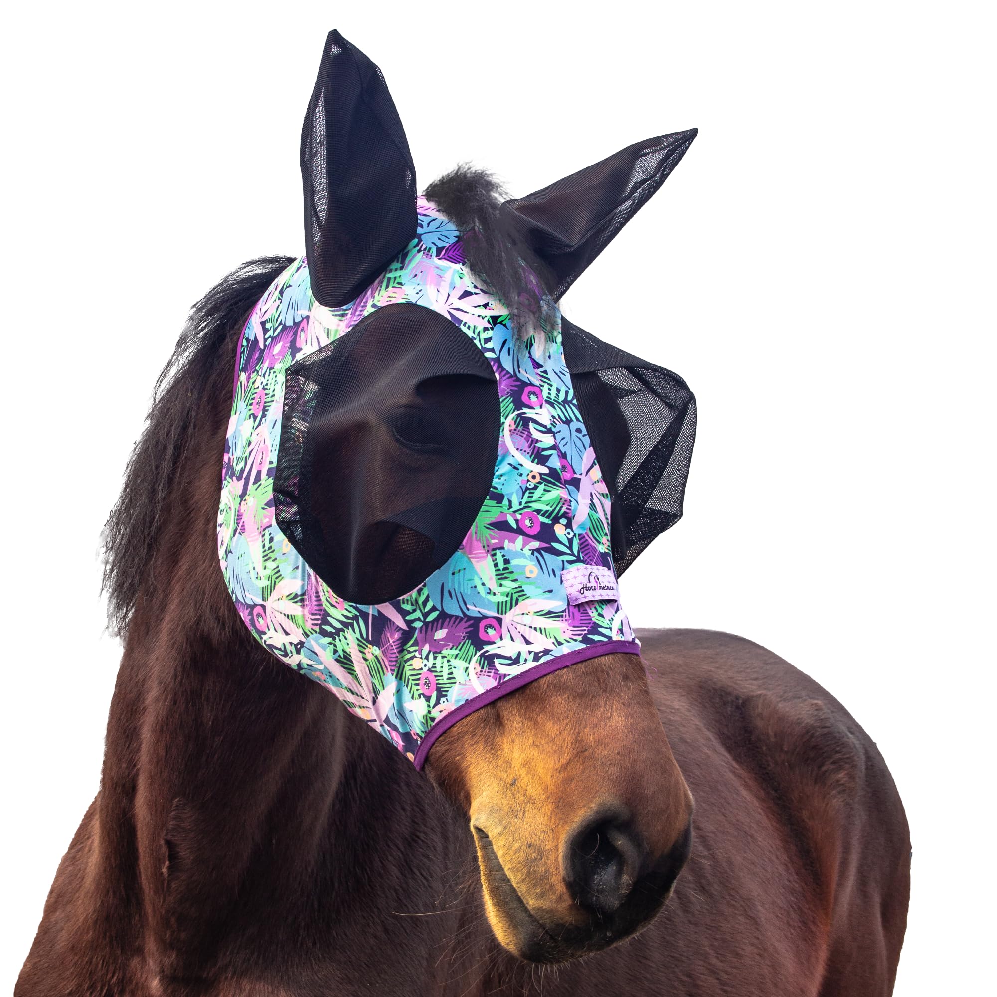 Horzmetnex Stretchy Horse Fly Mask with Ears,Extra-Large Eyes & Mane Opening - Soft, Breathable Fly Mask for Horses, Tangle-Free