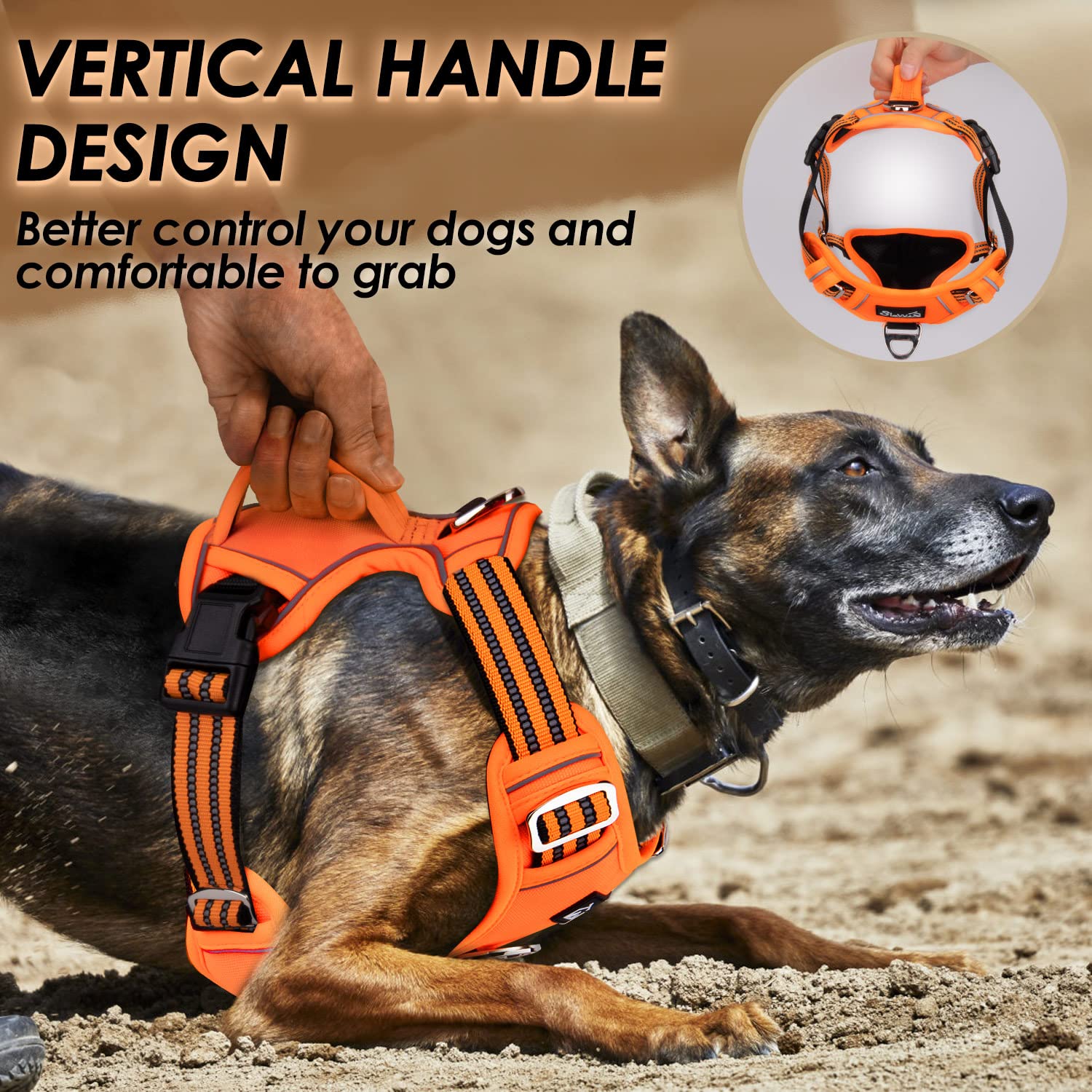 Slowton No Pull Dog Harness, Heavy Duty No Choke Pet Harness With 2 Leash Clips And Easy Control Vertical Handle, Adjustable Soft Padded Dog Vest For Small, Medium And Large Dogs (Orange, Small)