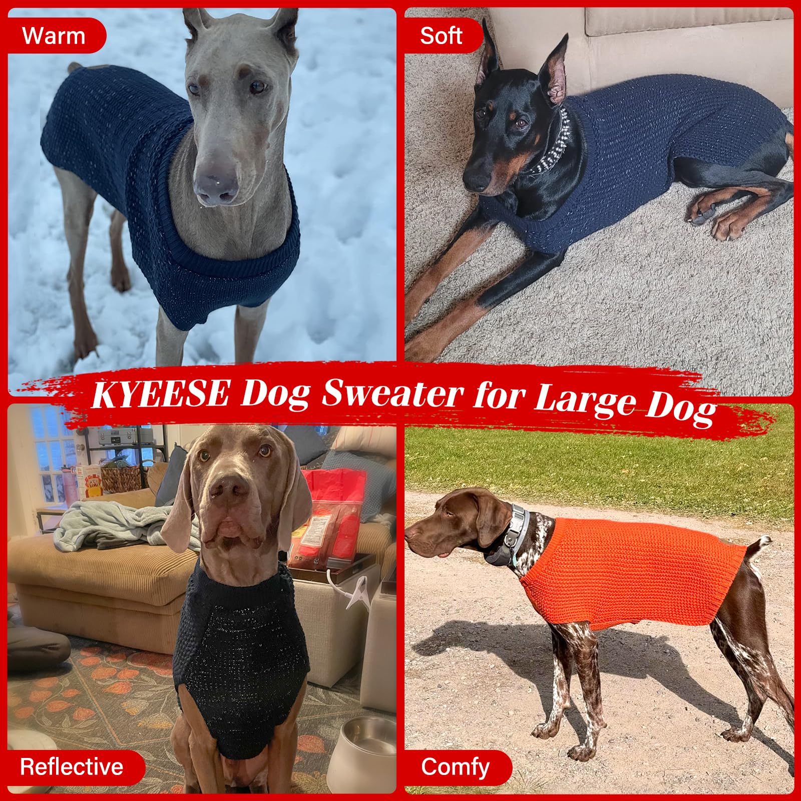 Kyeese Comfy Dog Clothes - Warm Dog Sweater With Leash Hole, Reflective Yarn, Grey, 2Xl