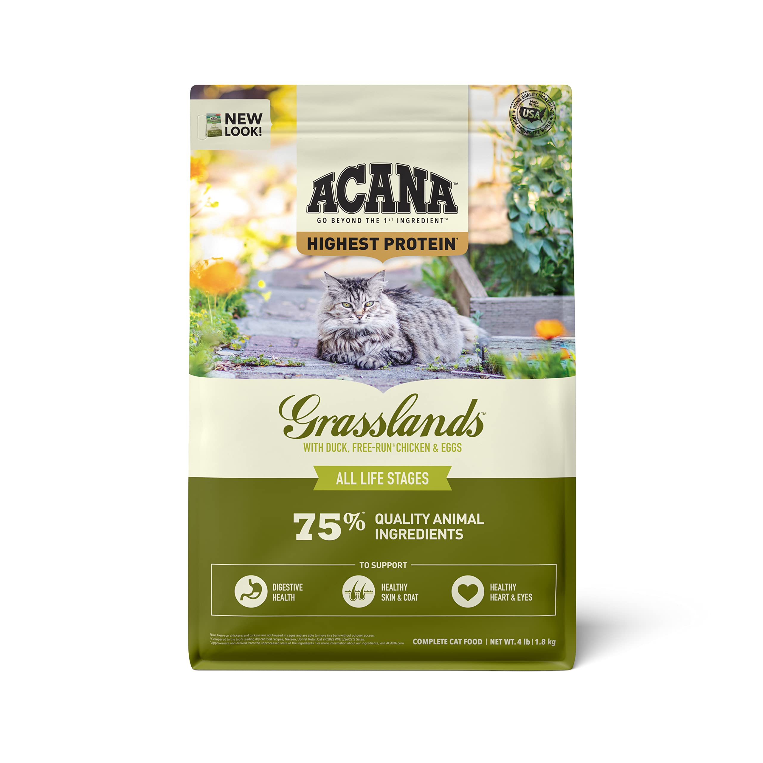 ACANA Highest Protein Grasslands Grain-Free Dry Cat Food, Duck, Free-Run Chicken and Eggs Cat Food Recipe, 4lb