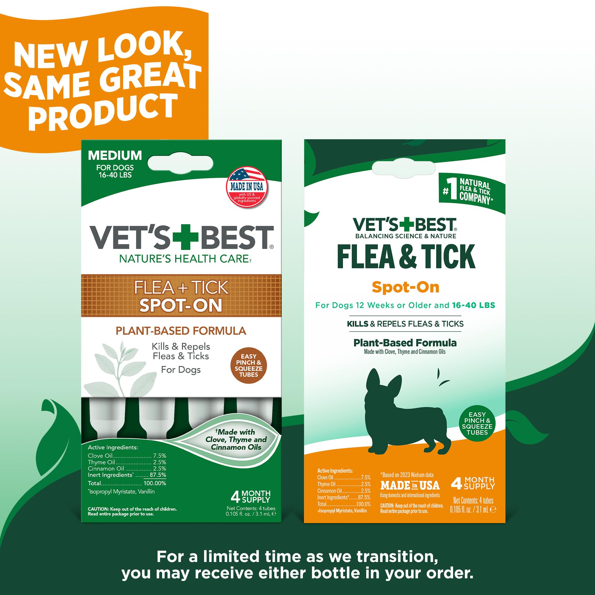 Vets Best Natural Flea and Tick Drops for Medium Dogs - Plant-Based Spot-On Treatment with Certified Essential Oils - Topical F