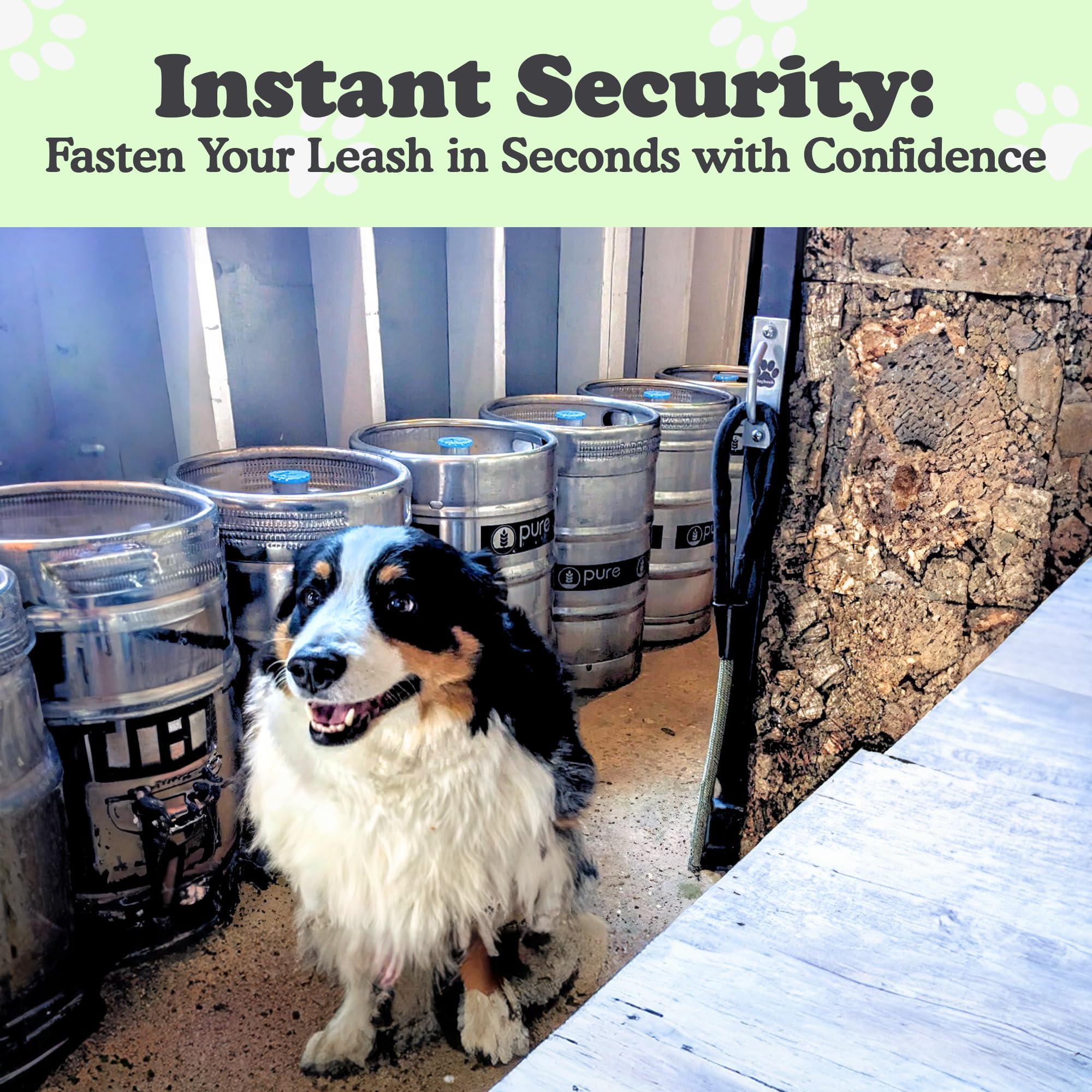 Canine Hitch- Secure Dog Leash Parking Mounted Indoor – Outdoor Wall Hook - Tie Out Stainless Steel Practical Lead Management For Home & Business, Slim Compact