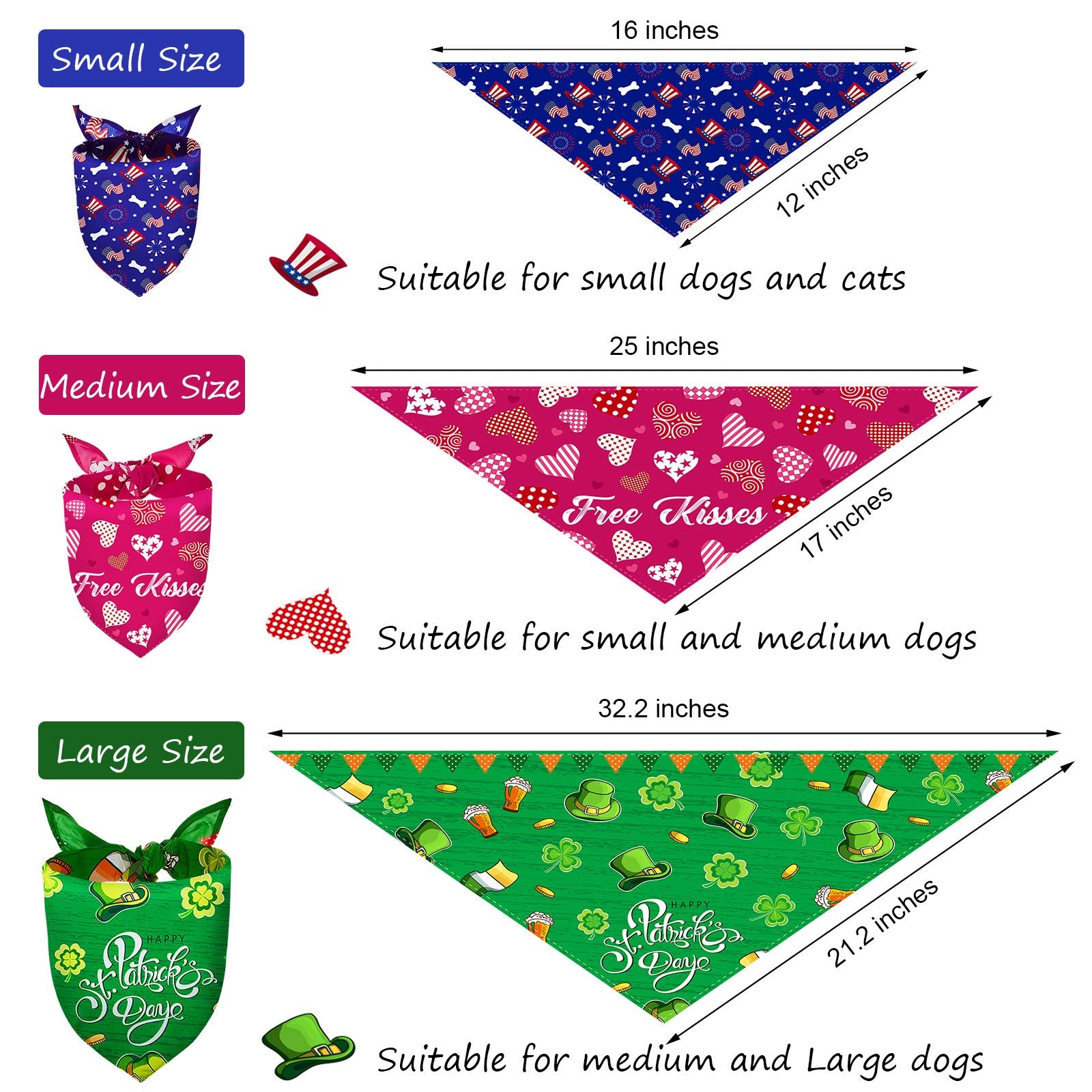 12 Pieces Holiday Dog Bandanas St' Patrick'S Day New Year Easter Day Dog Scarf Birthday Daily Festival Costume Supply Pets Scarf Bandana For Cats Pets Costume(Small)