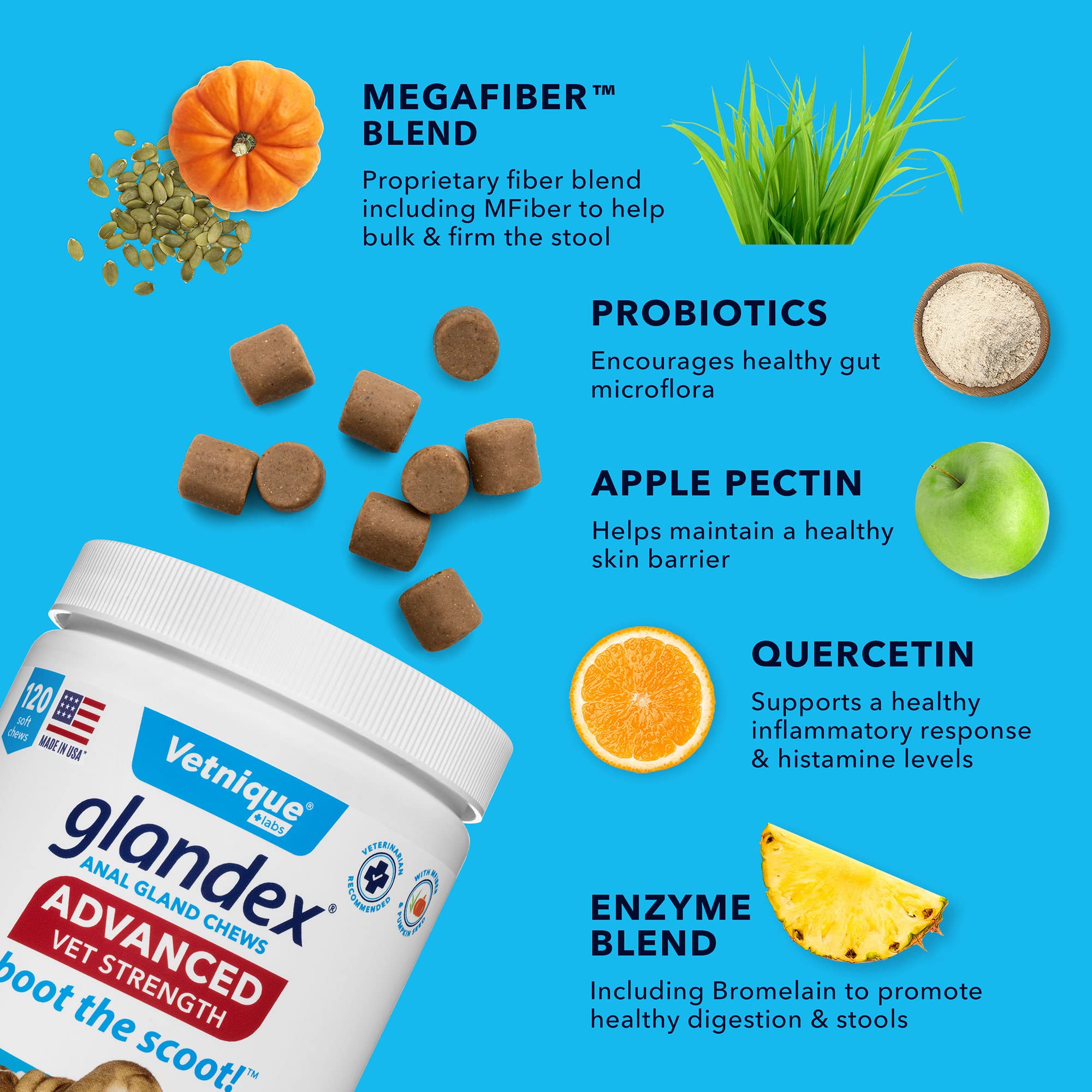 Glandex Anal Gland Soft Chew Treats with Pumpkin for Dogs Digestive Enzymes, Probiotics Fiber Supplement for Dogs Boot The Scoot