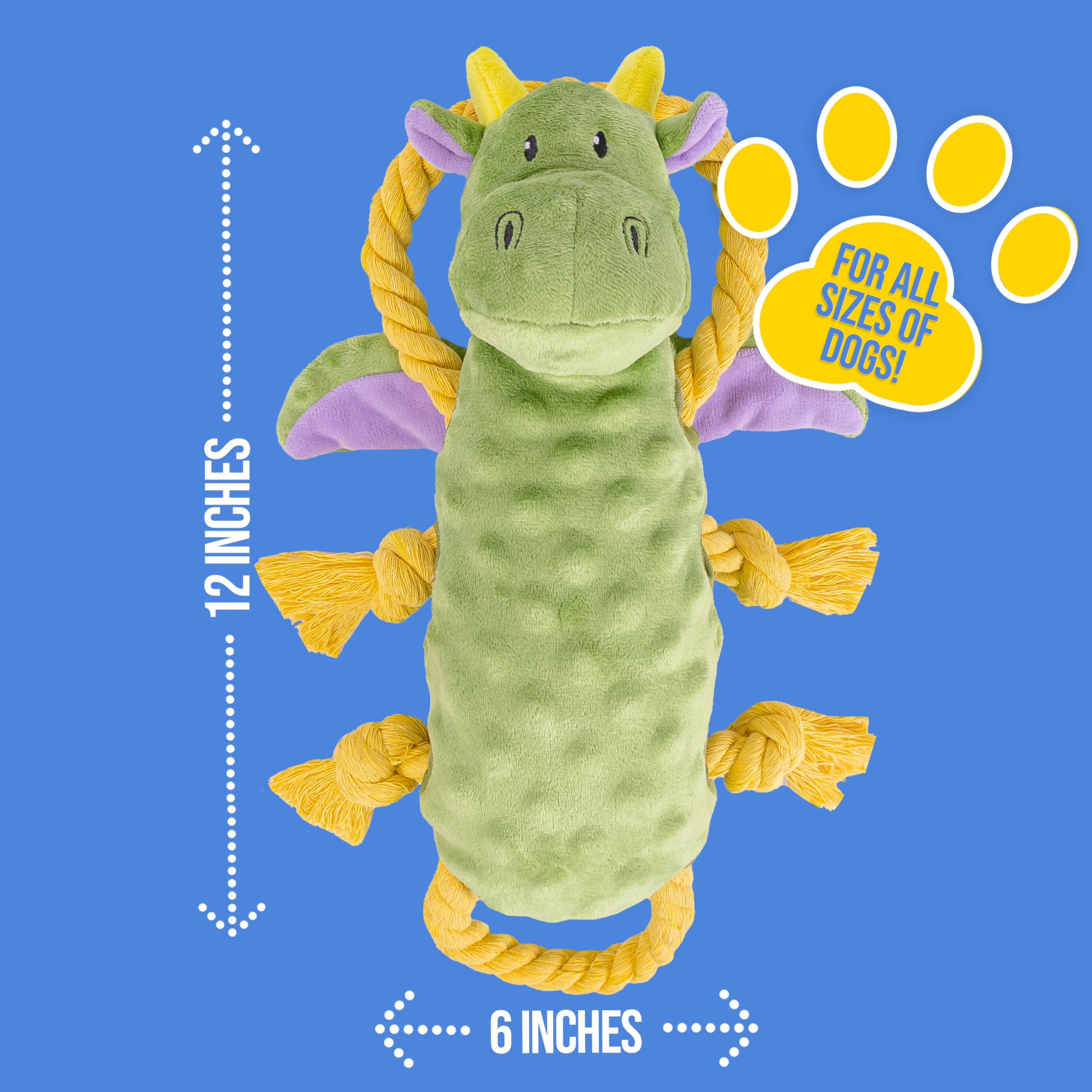 Everyday Joy Squeaky Dog Stuffed Animals Chew Toy, Crinkle Paper Tug Of War Rope Plush Dog Toy, Soft Tough Squeaker Dog Entertai