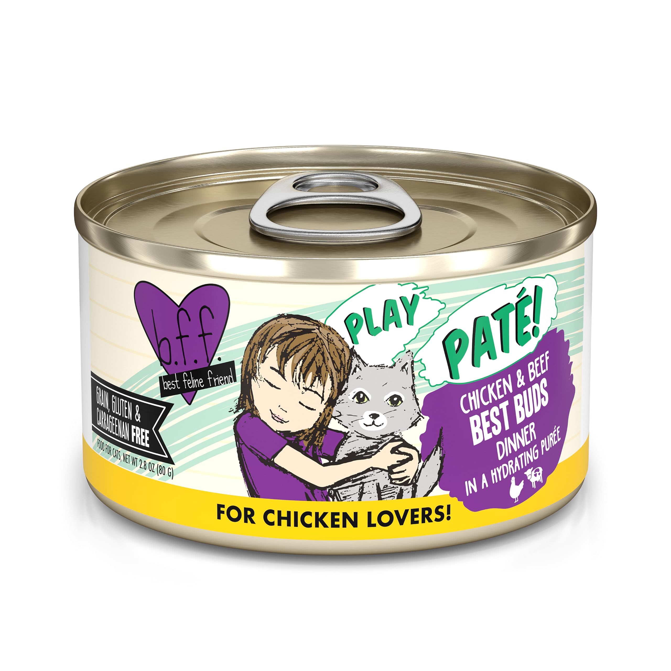 Weruva B.F.F. Play - Best Feline Friend Pat   Lovers, Aw Yeah!, Chicken & Beef Best Buds with Chicken & Beef, 2.8oz Can (Pack of