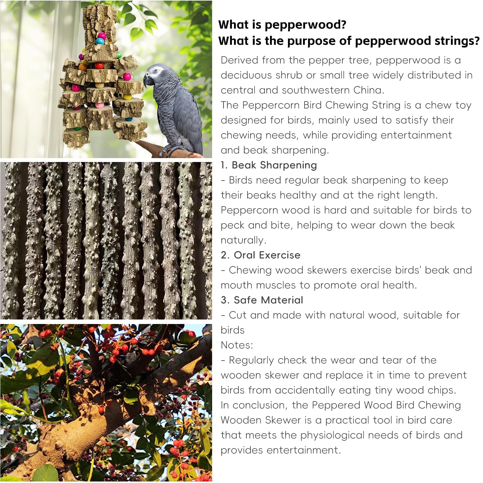 Pinvnby Large Parrot Toys Natural Wood Bird Chewing Toys Parakeet Cage Hammock Hanging Toy For African Grey Macaws Cockatoos Eclectus Amazon Parrot Birds