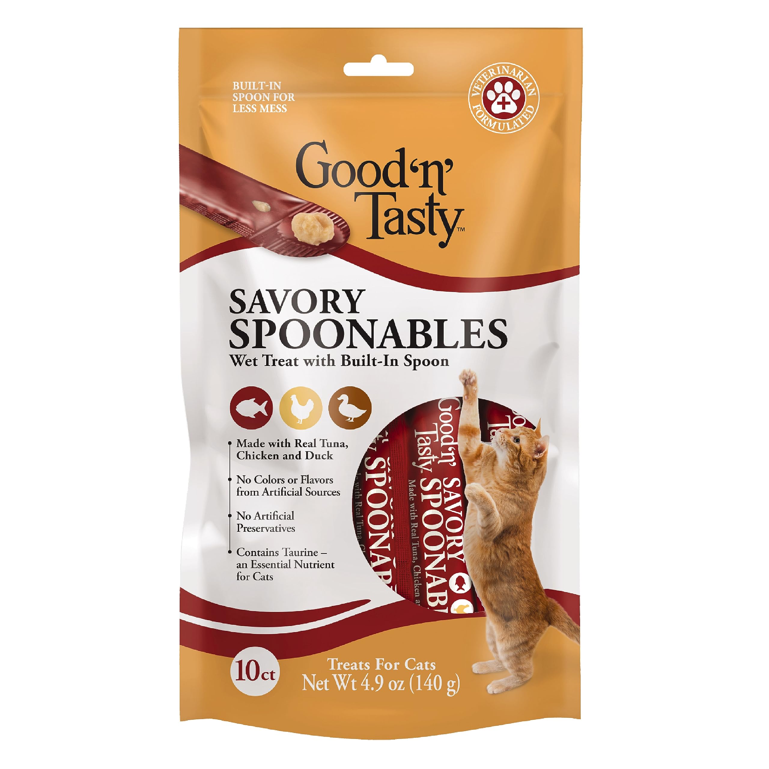 Good n Tasty Savory Spoonables with Real Tuna, Chicken and Duck for Cats, 10 Count, Treat Your Cat to Triple Flavor Squeezable