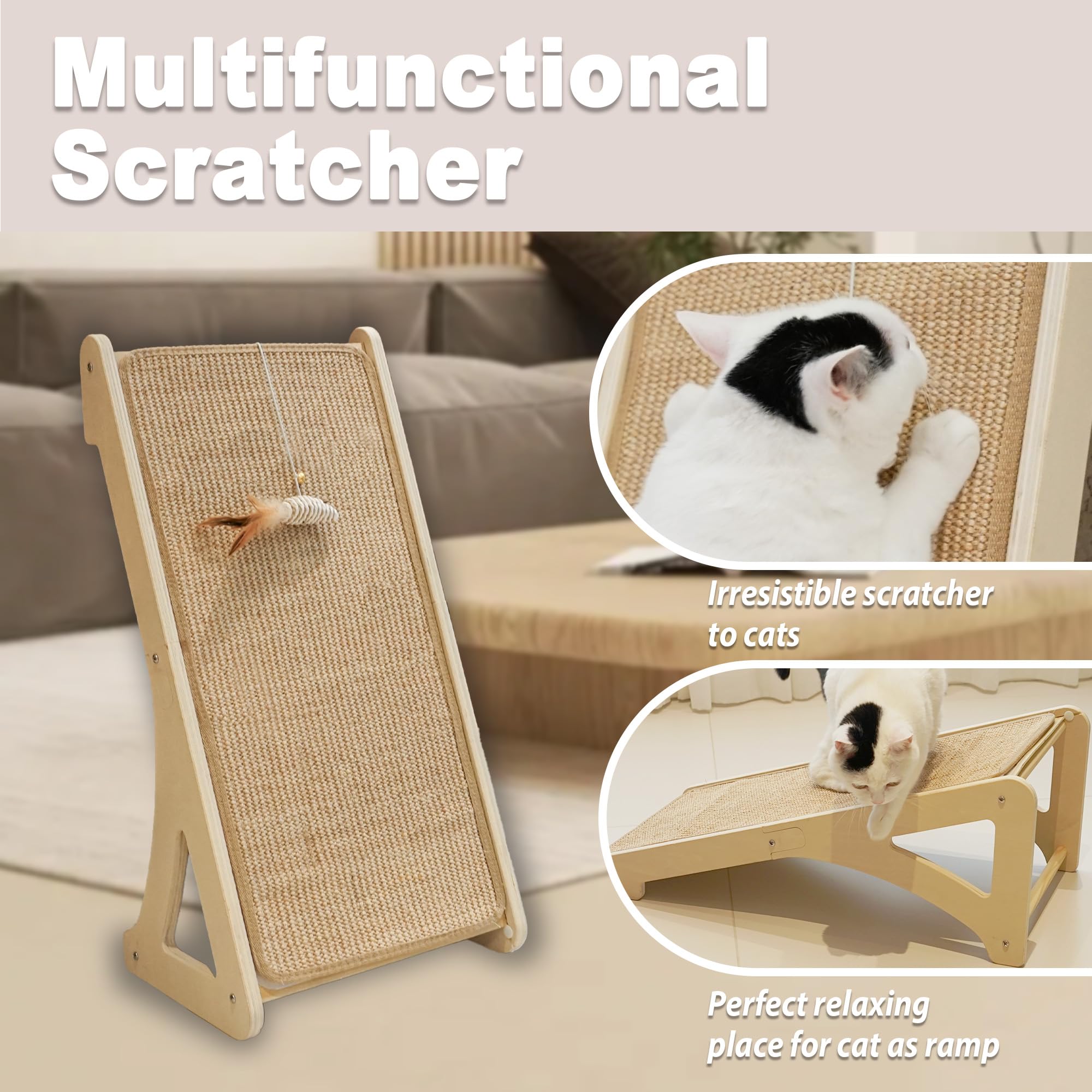 Meeyoview Cat Scratcher, L Shape Cat Scratching Pad, Sisal Cat Scratch Board For Indoor Cats, Wall Furniture Protector With Catn