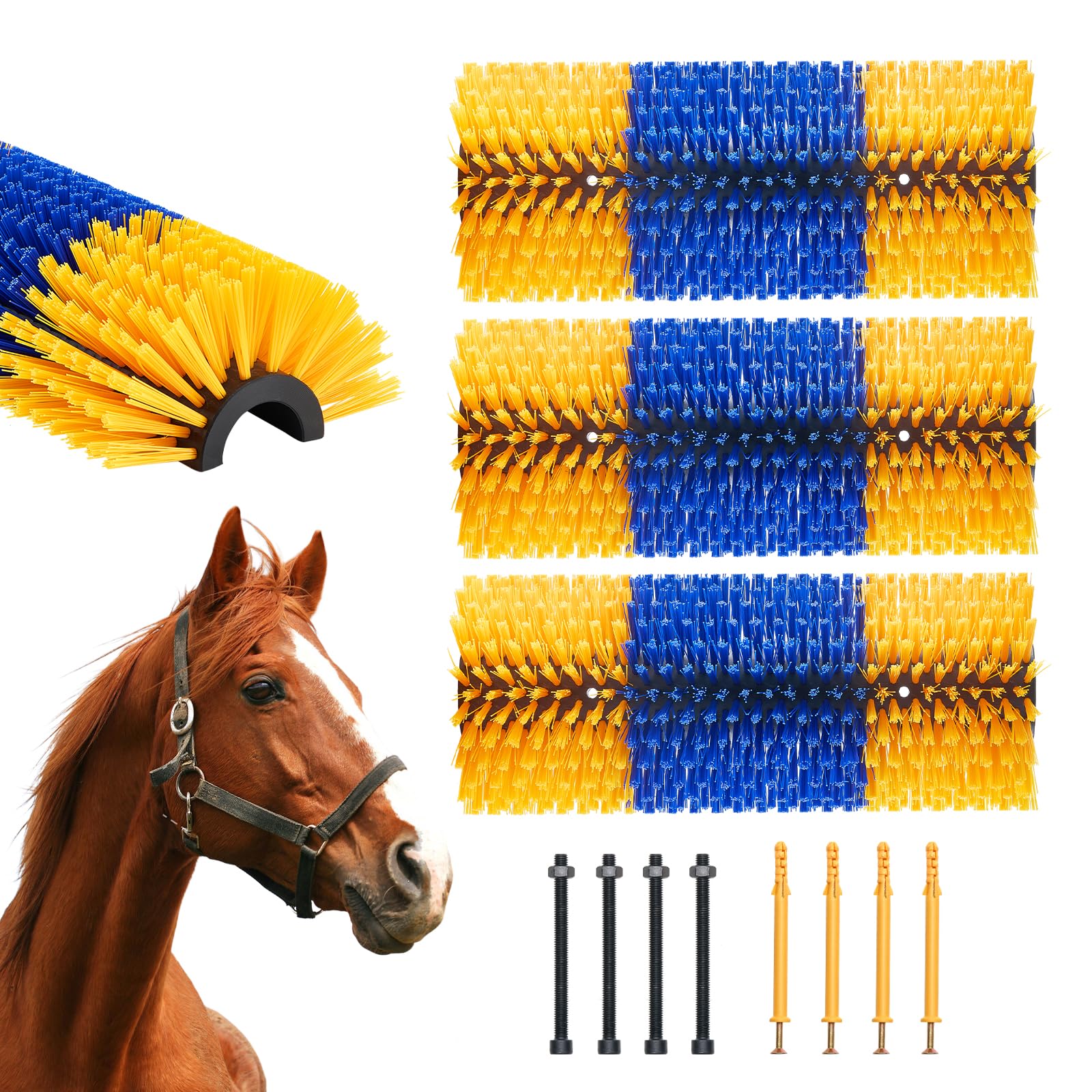 VEVOR Livestock Scratching Brush, 3 Pcs Horse Brush with 6 Screws, 17.1 x 7.5 in Cow Scratcher, for Back Itch Relief & Keep Clea