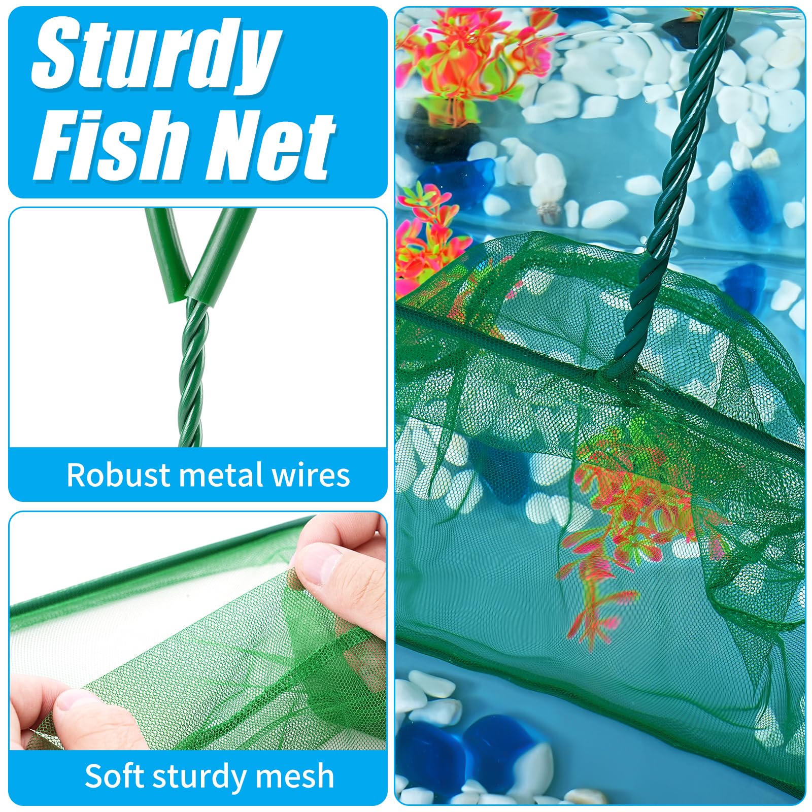 AQUANEAT 8 Inch Aquarium Fish Net, Wastes Skimming Cleaning Tool with Firm Handle for Fish Tanks Small Ponds