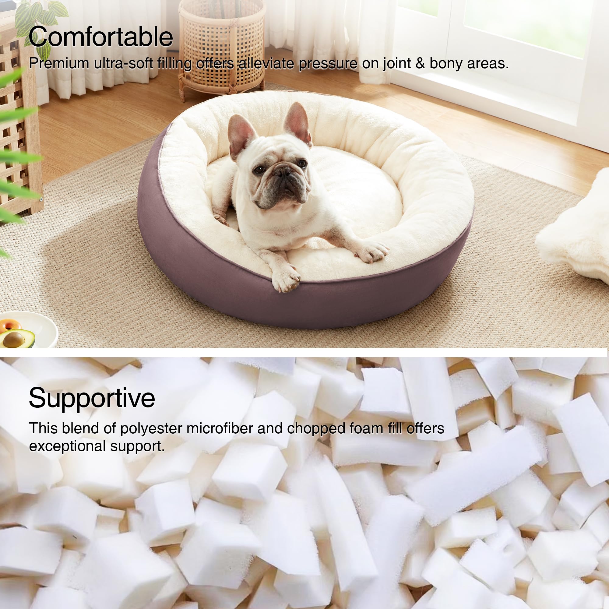 Love'S Cabin Donut Pet Bed, 25In, Burlwood, For Small Dogs & Cats, Soft Durable Fabric, Anti-Slip, Water-Resistant, Washable