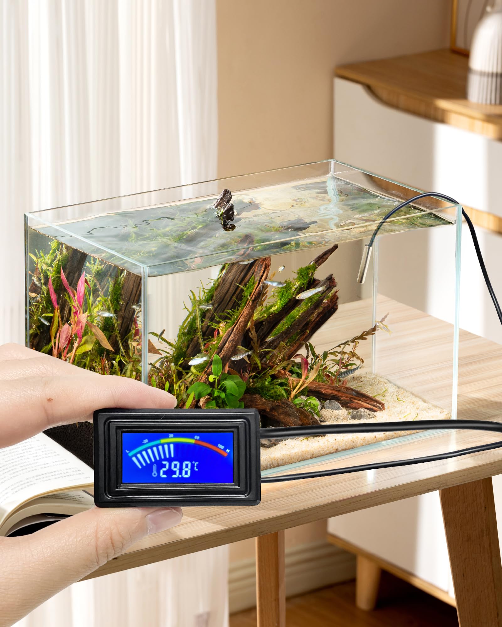 KEYNICE Digital Thermometer - USB Temperature Gauge with Sensor, ℉/℃ Switchable, LCD Display, Model AP-185-USB, Ideal for Aquarium & Indoor Use