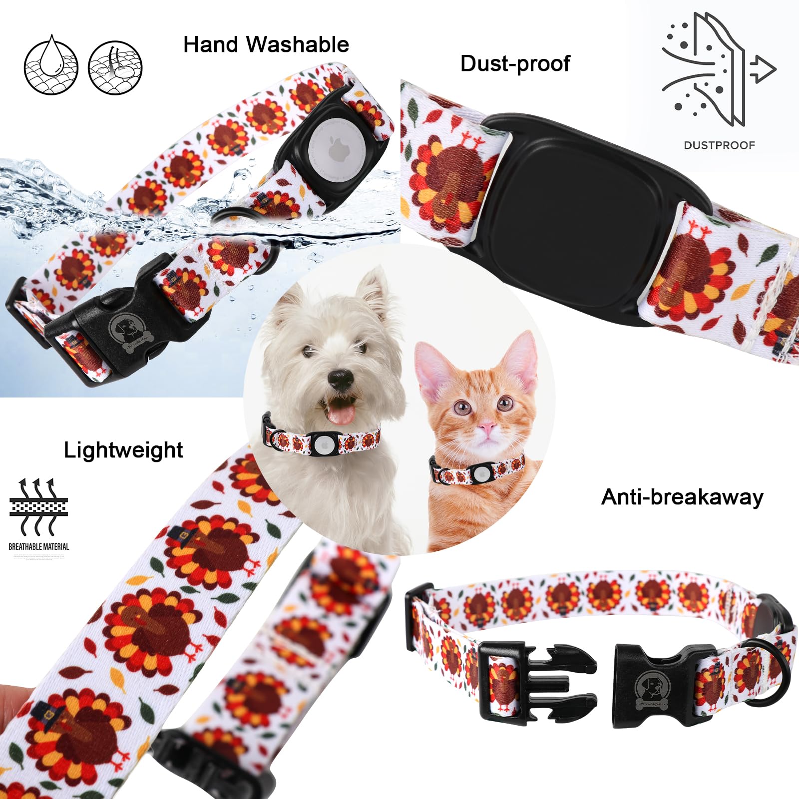 Thanksgiving Day Dog Collar With Apple Airtag Holder Mr.Chubbyface Turkey Dog Collar For Small Medium Large Boy Girl Dogs