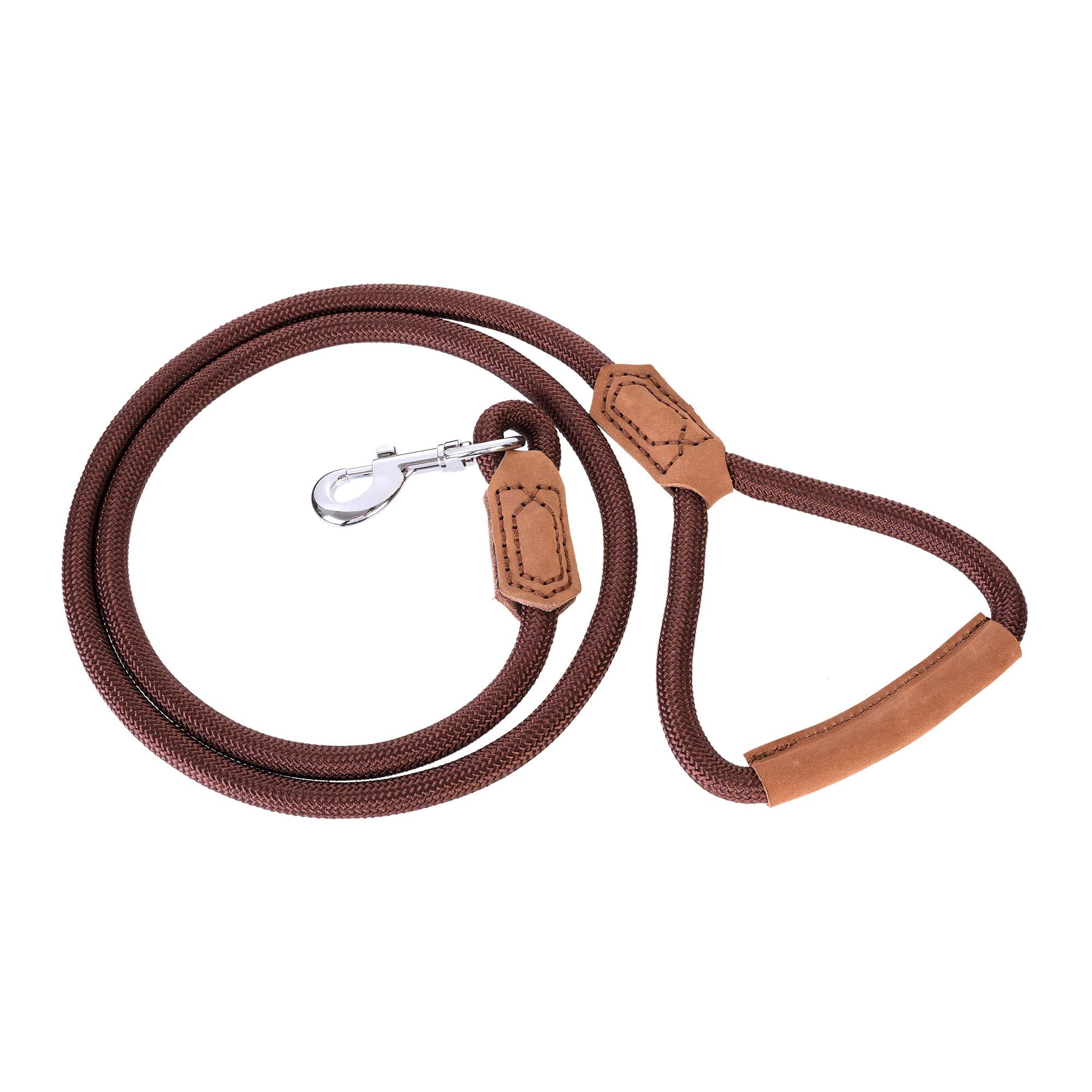 Mile High Life | Premium Leather Dog Leash | Strong Rope Leash | Leather Handle | Zinc Alloy Strong Clasp | Small Medium Large Dogs | 4/5/6 Feet(Dark Brown, 72 Inch (Pack Of 1))
