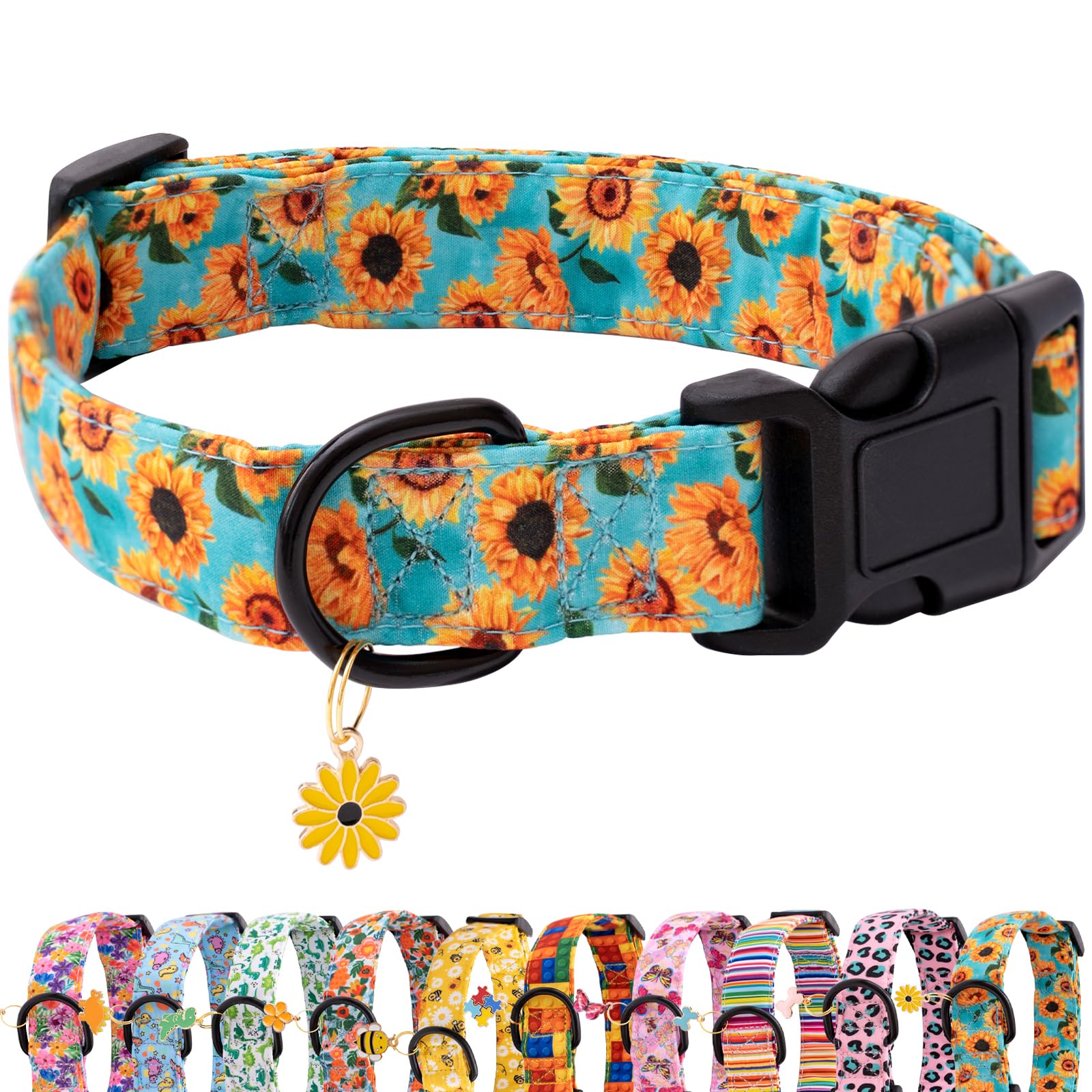 Faygarsle Dog Collar For Small Medium Large Dogs Cute Light Green Puppy Collars For Female Dogs Sunflower Patterned Pet Collars 