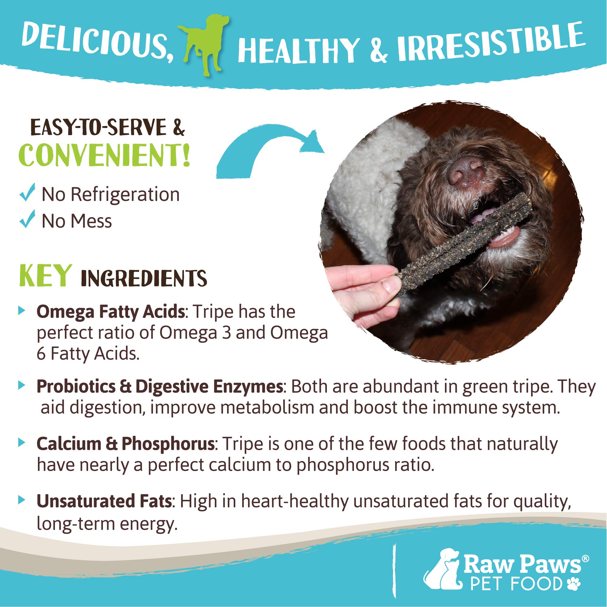 Raw Paws Green Lamb Tripe Sticks for Dogs, 10-Pack - Single Ingredient, Crunchy Green Tripe Lamb Dog Treats - Grass-Fed, Free Ra