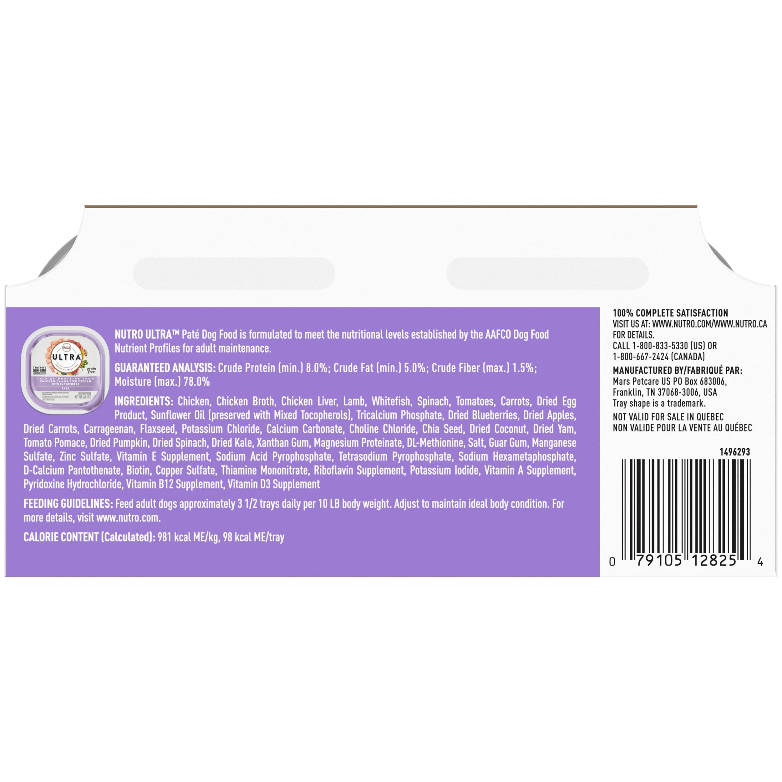 Nutro Ultra Wet Dog Food Adult Pate Trio of Proteins Chicken, Lamb & Whitefish, 3.5 oz. Trays (12 Count, Pack of 1)