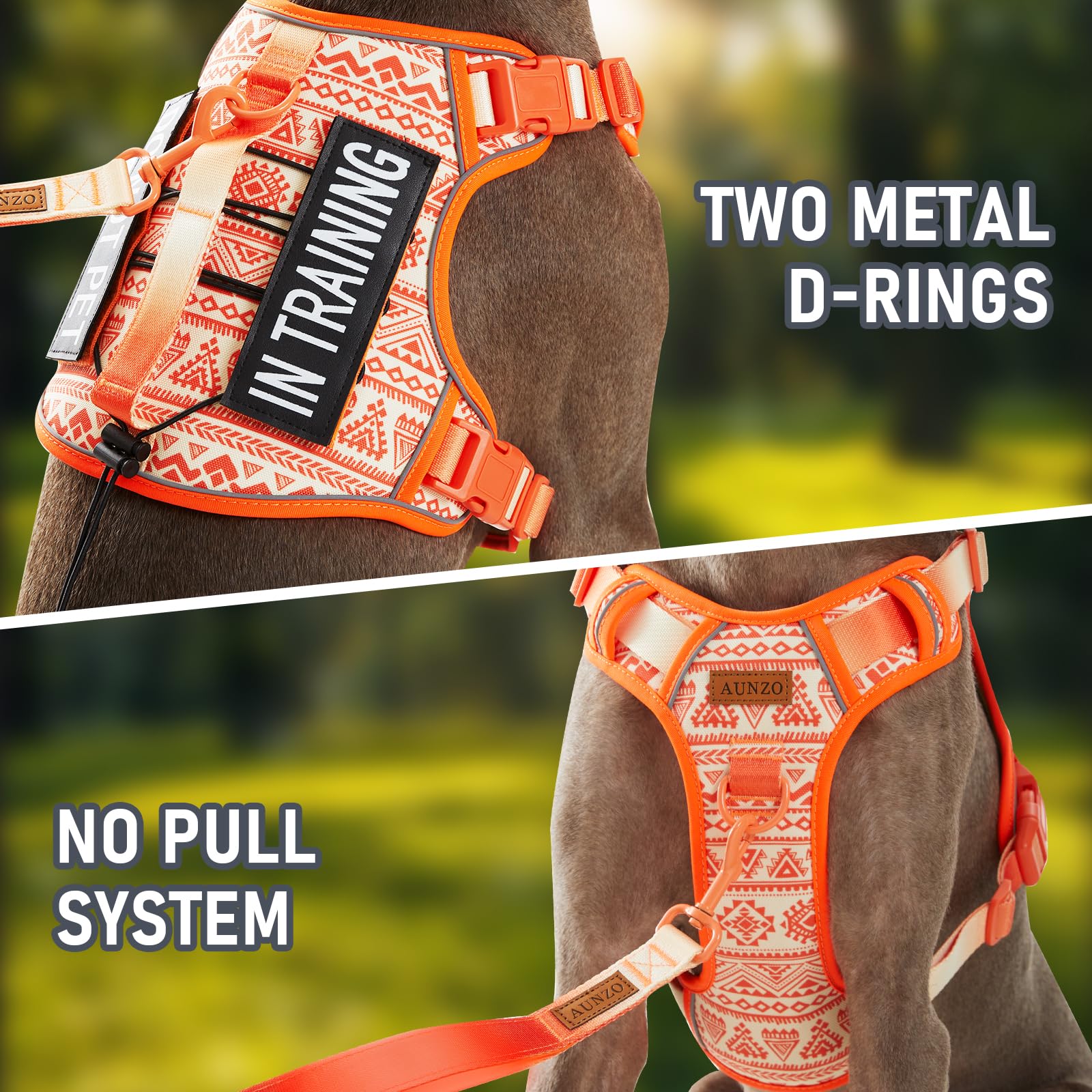 Orange Tactical Dog Harness With Ethnic Pattern For Big Dog, Like English Bulldog Doberman Husky Rottweiler Labrador, Easy To Pu