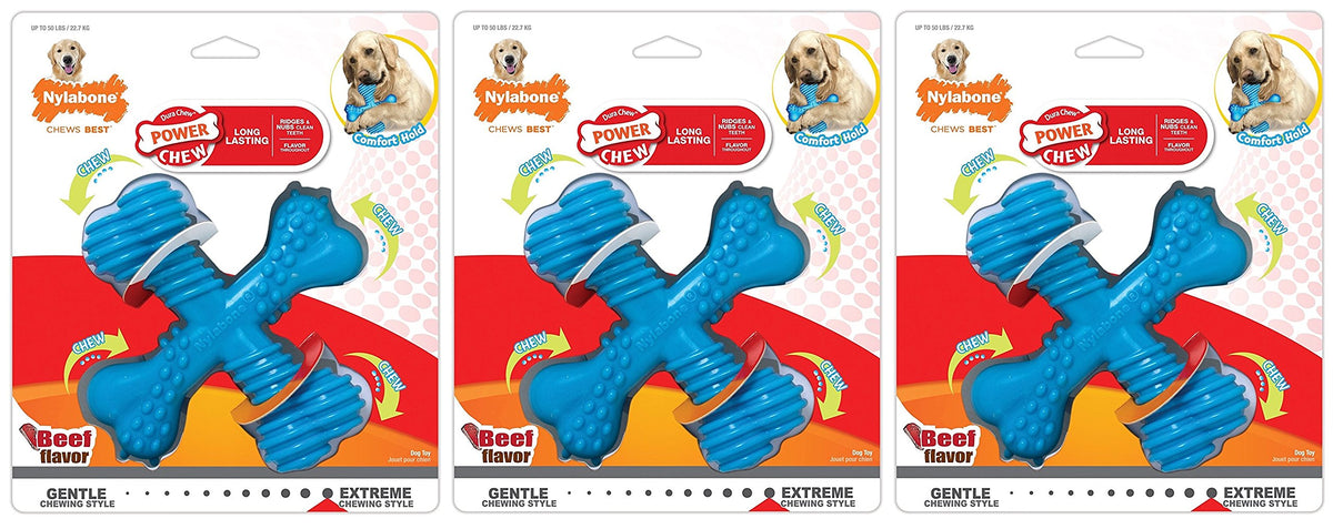 Nylabone 3 Pack Of Power Chew X Bones, Giant, Beef Flavor Toys For Dogs Up To 50 Pounds