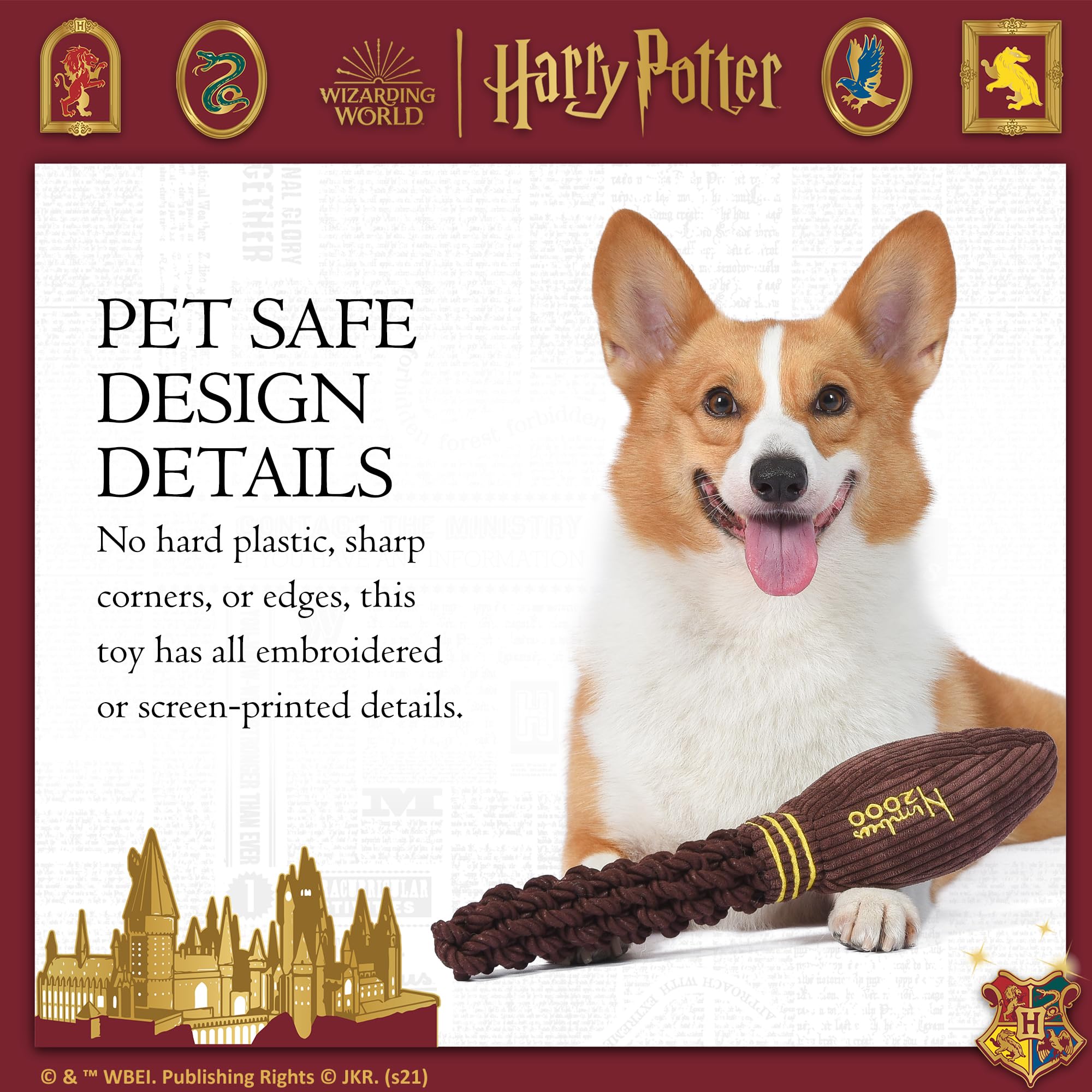 Harry Potter Nimbus 2000 Rope Pet Toy, 14 Inch | Tug Toy for Dogs With Crinkle and Squeaker | Dog Toy for Tugging and Pets