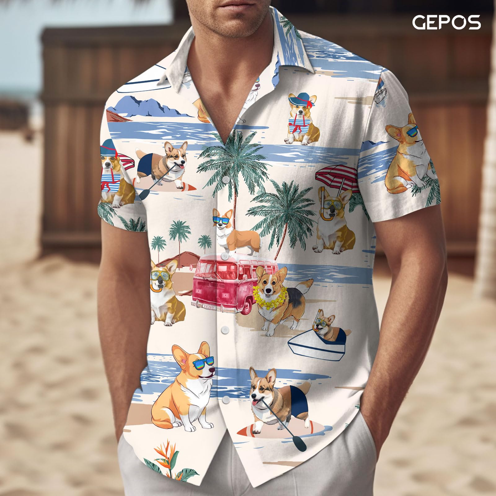 Corgi Men'S Hawaiian Shirt - Summer Beach Unisex Shirt, Dad & Men Birthday Gifts (Medium)