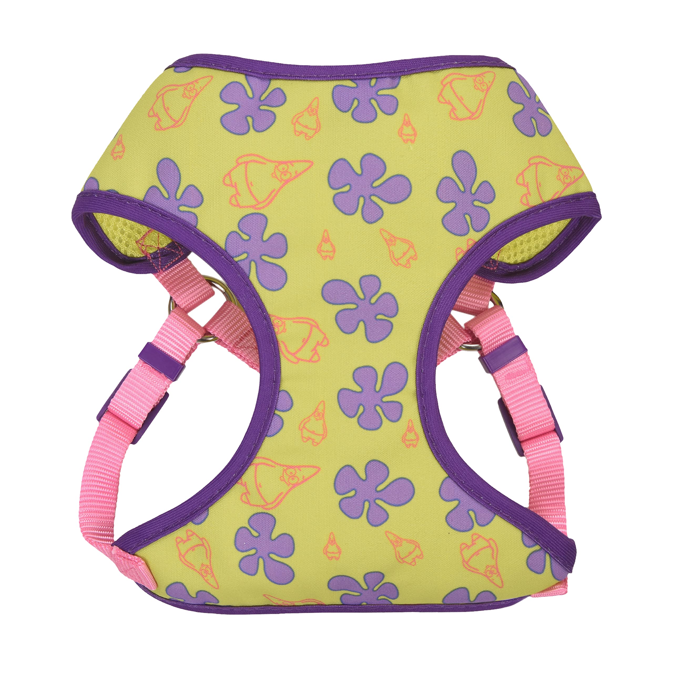 Spongebob Squarepants For Pets Patrick Dog Harness For Medium Dogs | No Pull Dog Harness Vest With Green Body, Purple Flowers, And Pink Straps | Soft And Comfortable Medium Dog Apparel