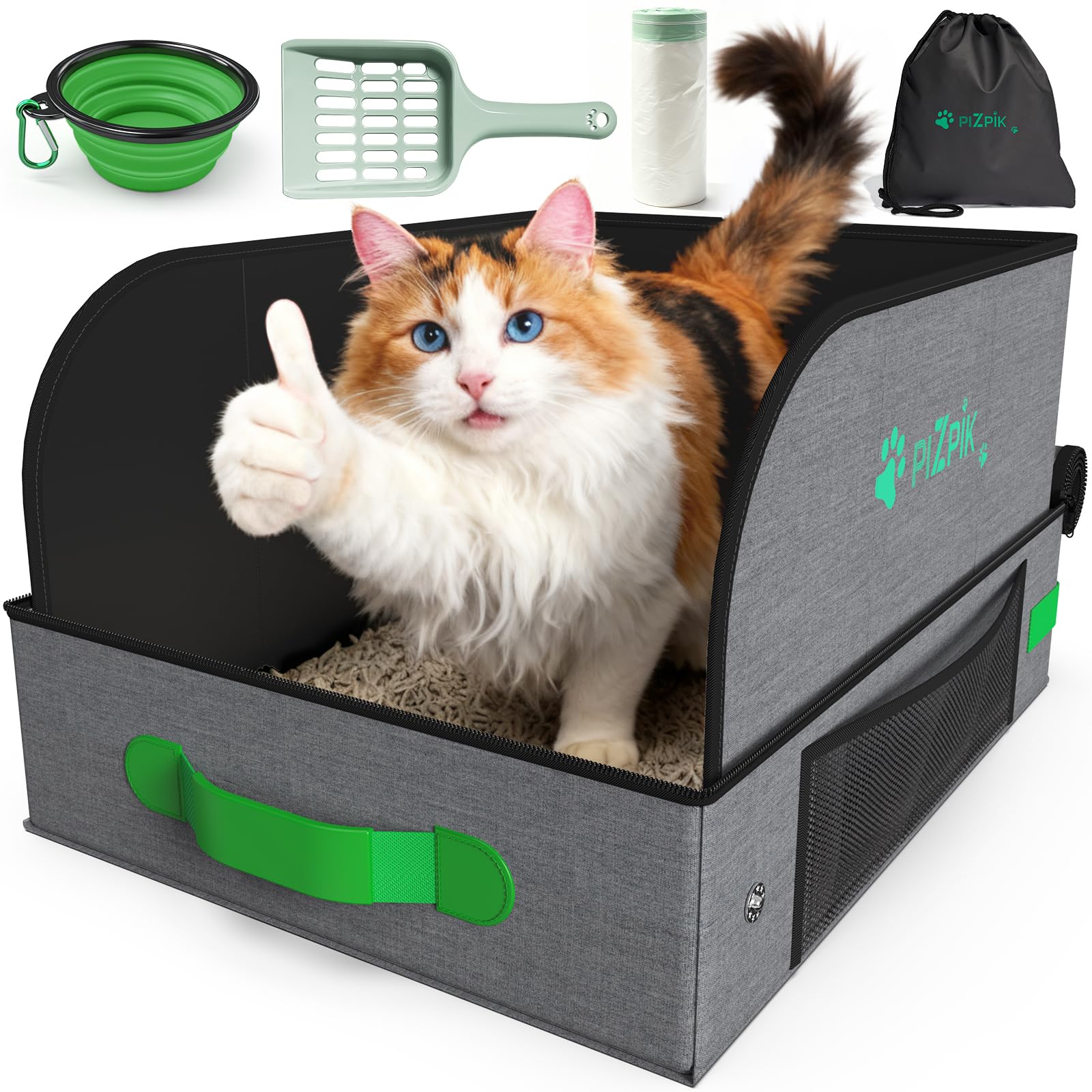 20 x 16 x 11 Travel Litter Box for Cats, Collapsible Cat Litter Box with Compact Fold, Portable Cat Box - Leak-Proof Water-Resis